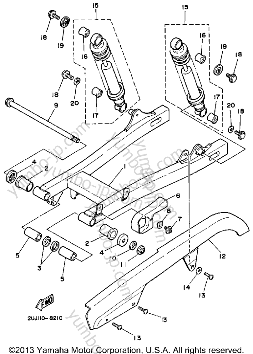 Swing Arm Rear Shocks для мотоциклов YAMAHA ROUTE 66 (XV250UC) CA 1988 г.