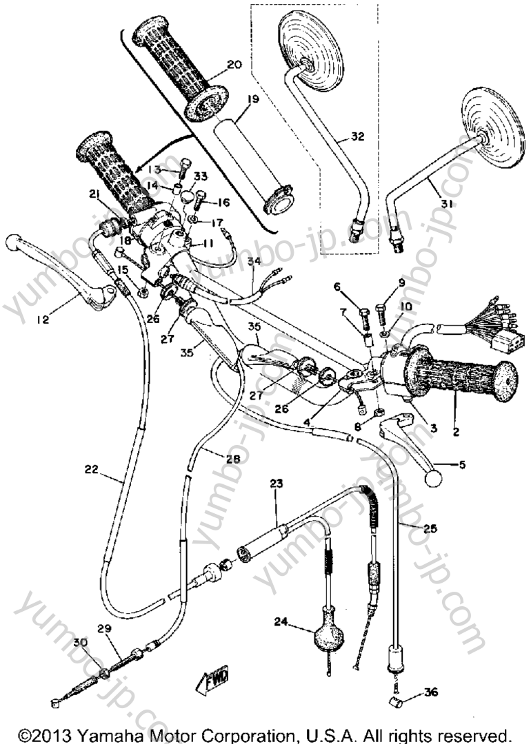 Handle - Wire для мотоциклов YAMAHA DT125A 1974 г.