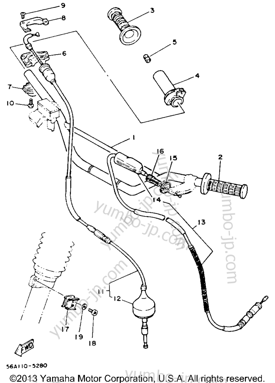 Steering Handle-Cable для мотоциклов YAMAHA YZ490 (YZ490N) 1985 г.