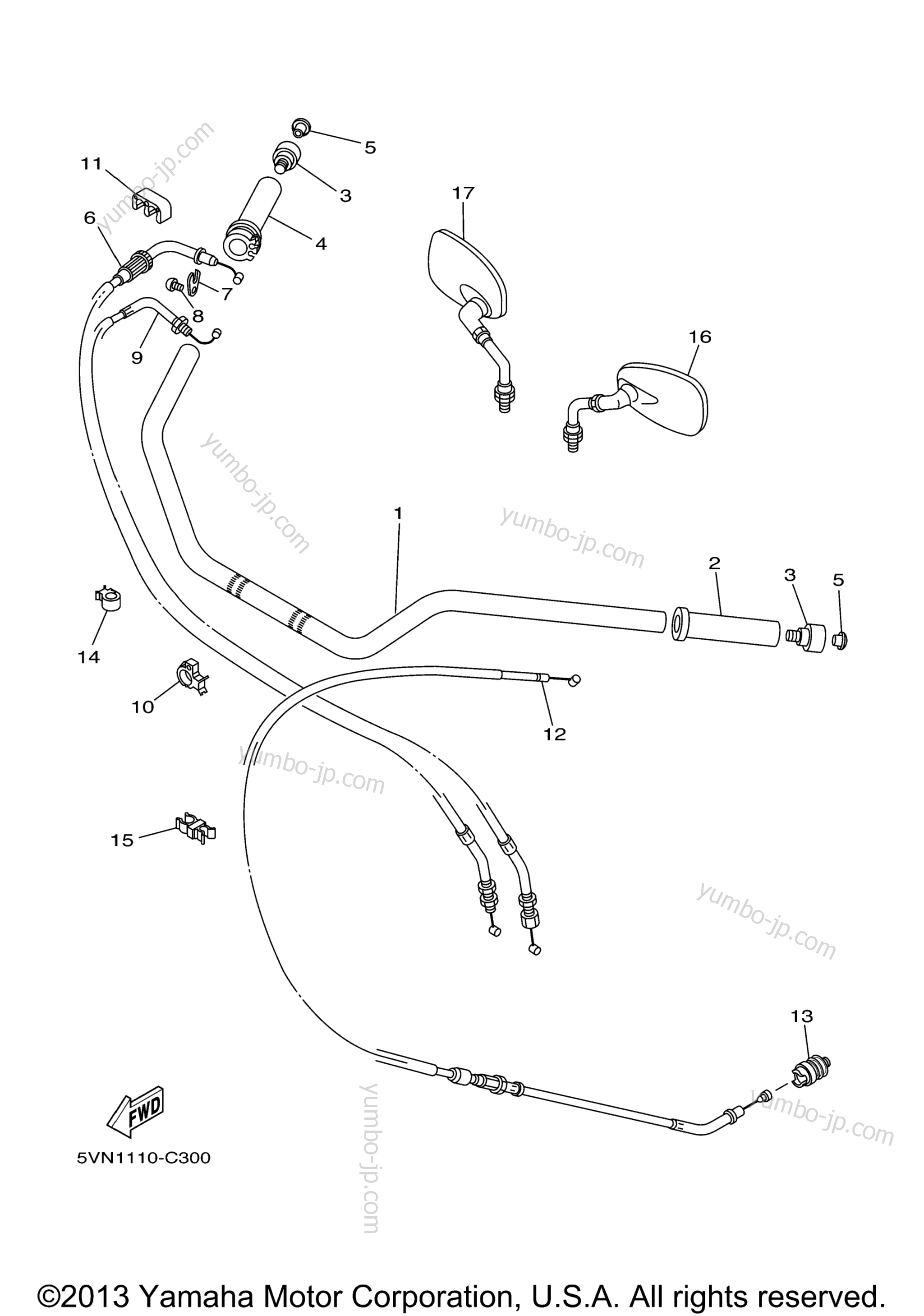 Steering Handle Cable для мотоциклов YAMAHA ROAD STAR SILVERADO (XV17ATXLC) CA 2008 г.