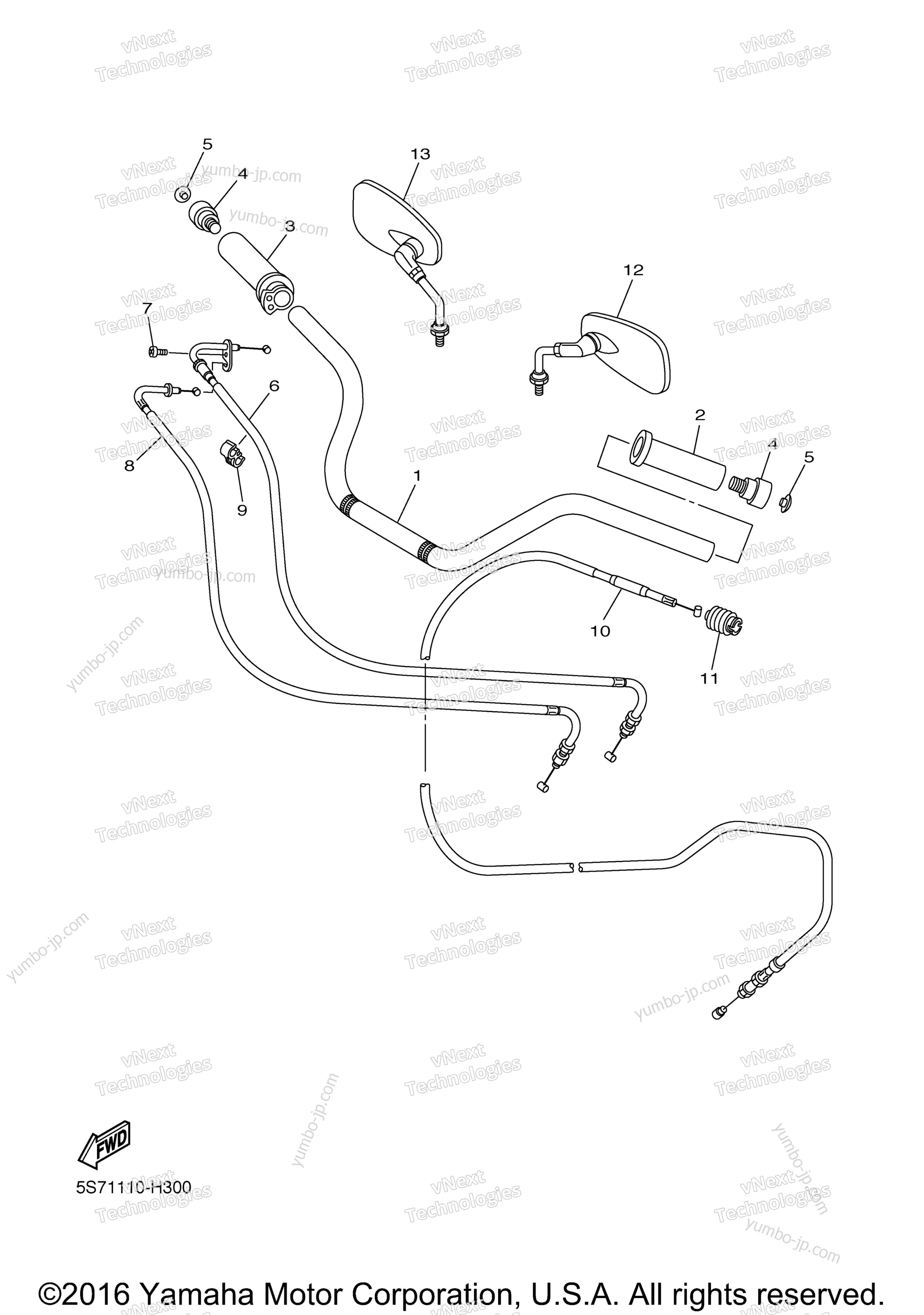 Steering Handle Cable для мотоциклов YAMAHA V STAR 950 TOURER (XVS95CTHR) 2017 г.