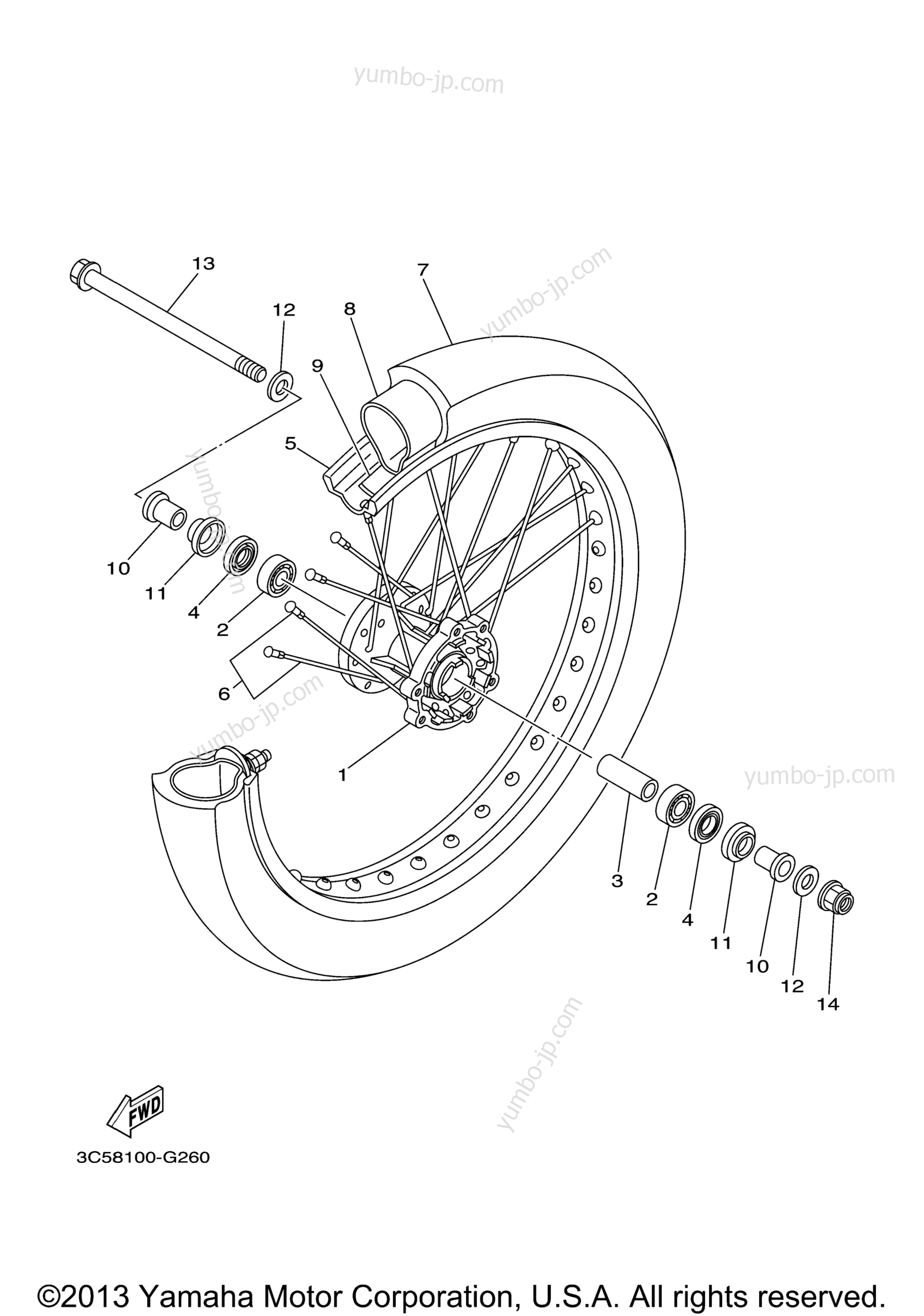 FRONT WHEEL для мотоциклов YAMAHA XT250 (XT250AC) CA 2011 г.