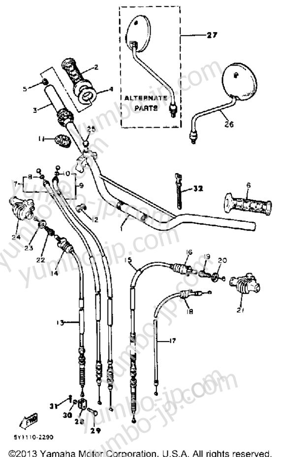 Handlebar Cable for motorcycles YAMAHA XT550 (XT550J) 1982 year