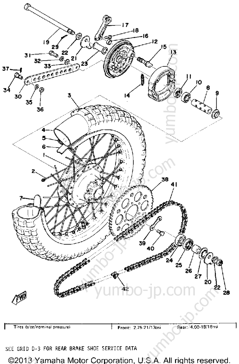 REAR WHEEL for motorcycles YAMAHA TY175B 1975 year