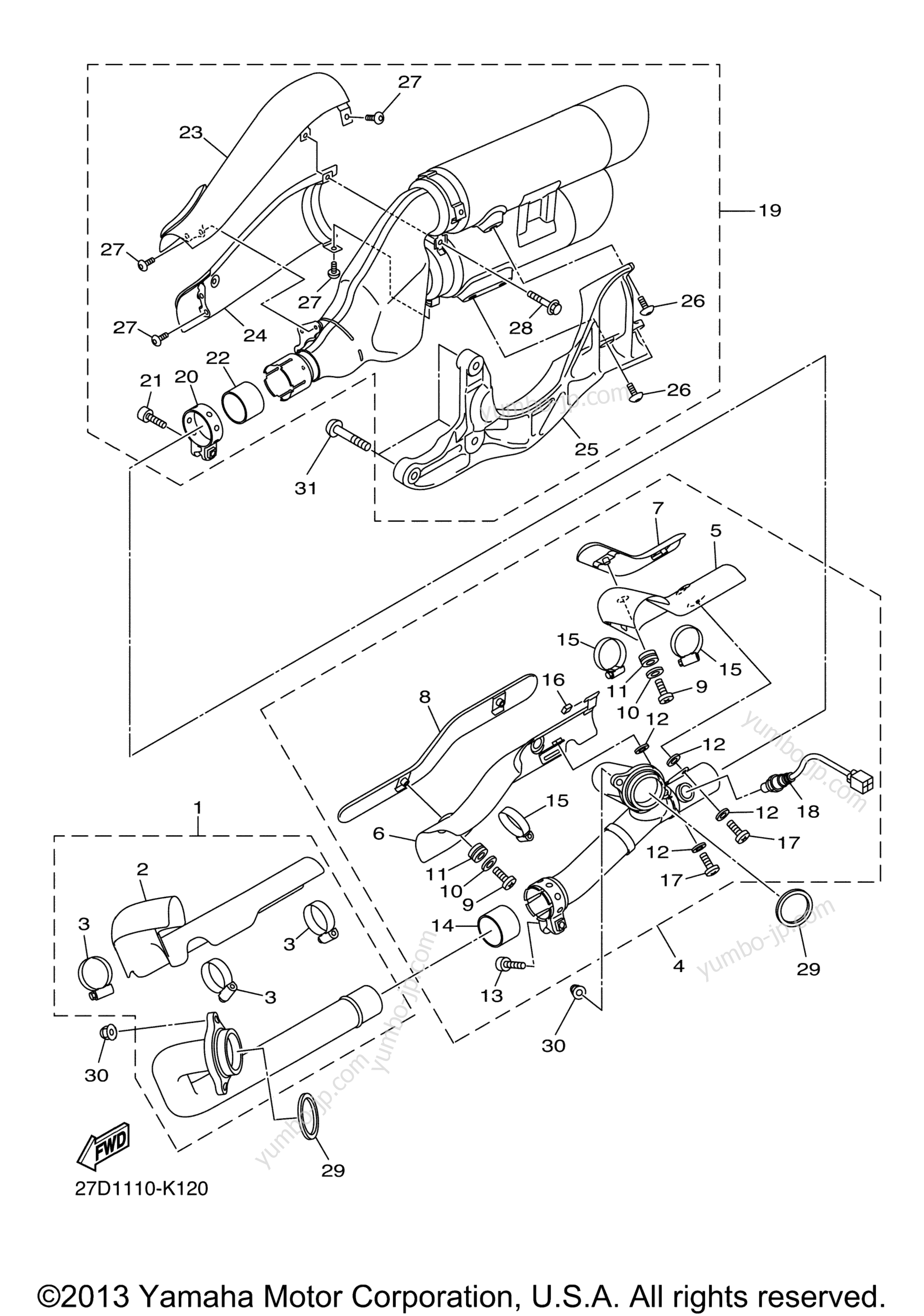 Exhaust for motorcycles YAMAHA STRYKER (XVS13CACL) CA 2011 year