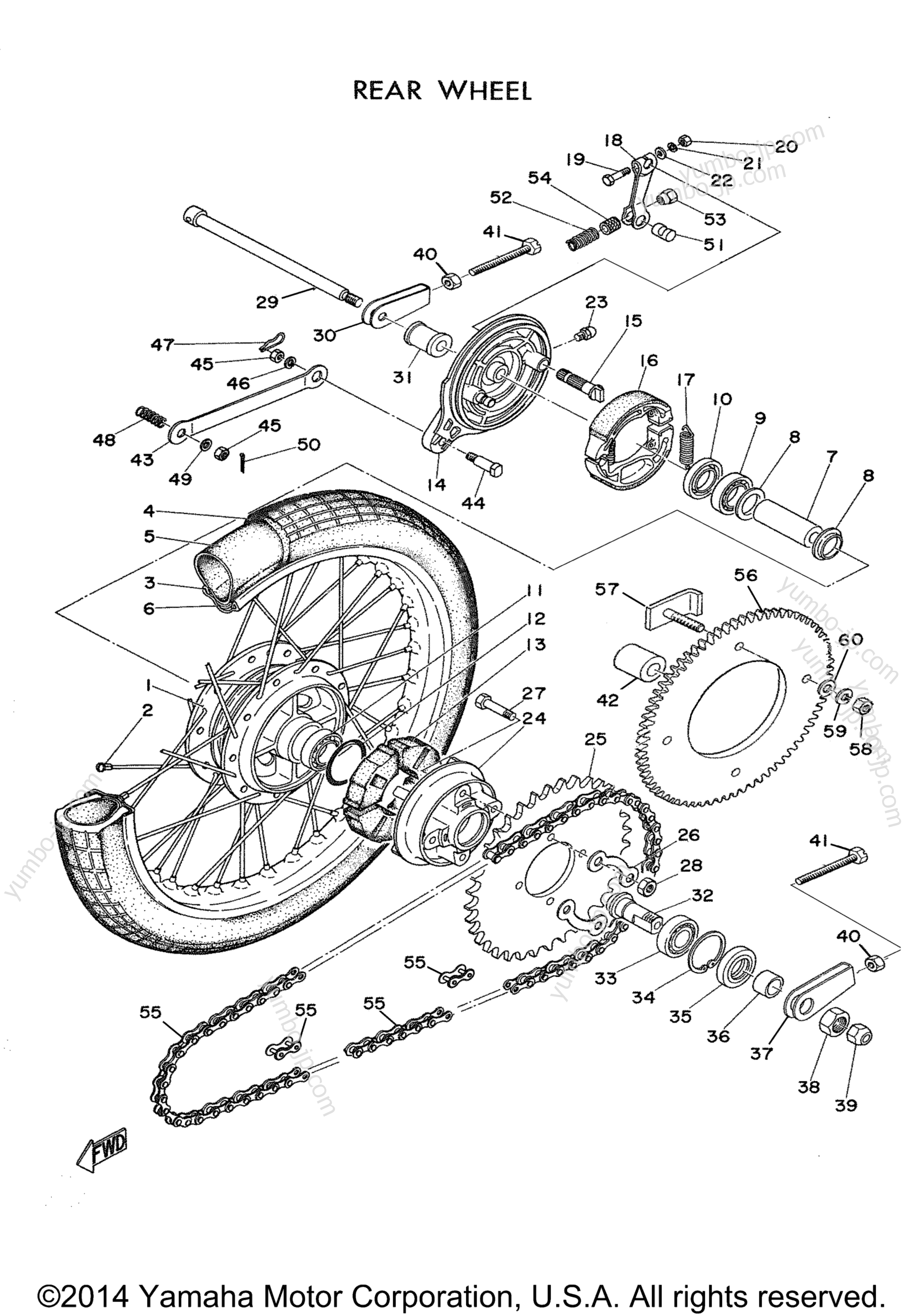 REAR WHEEL для мотоциклов YAMAHA OMAHA TRAIL 55 (MJ2T) 1963 г.