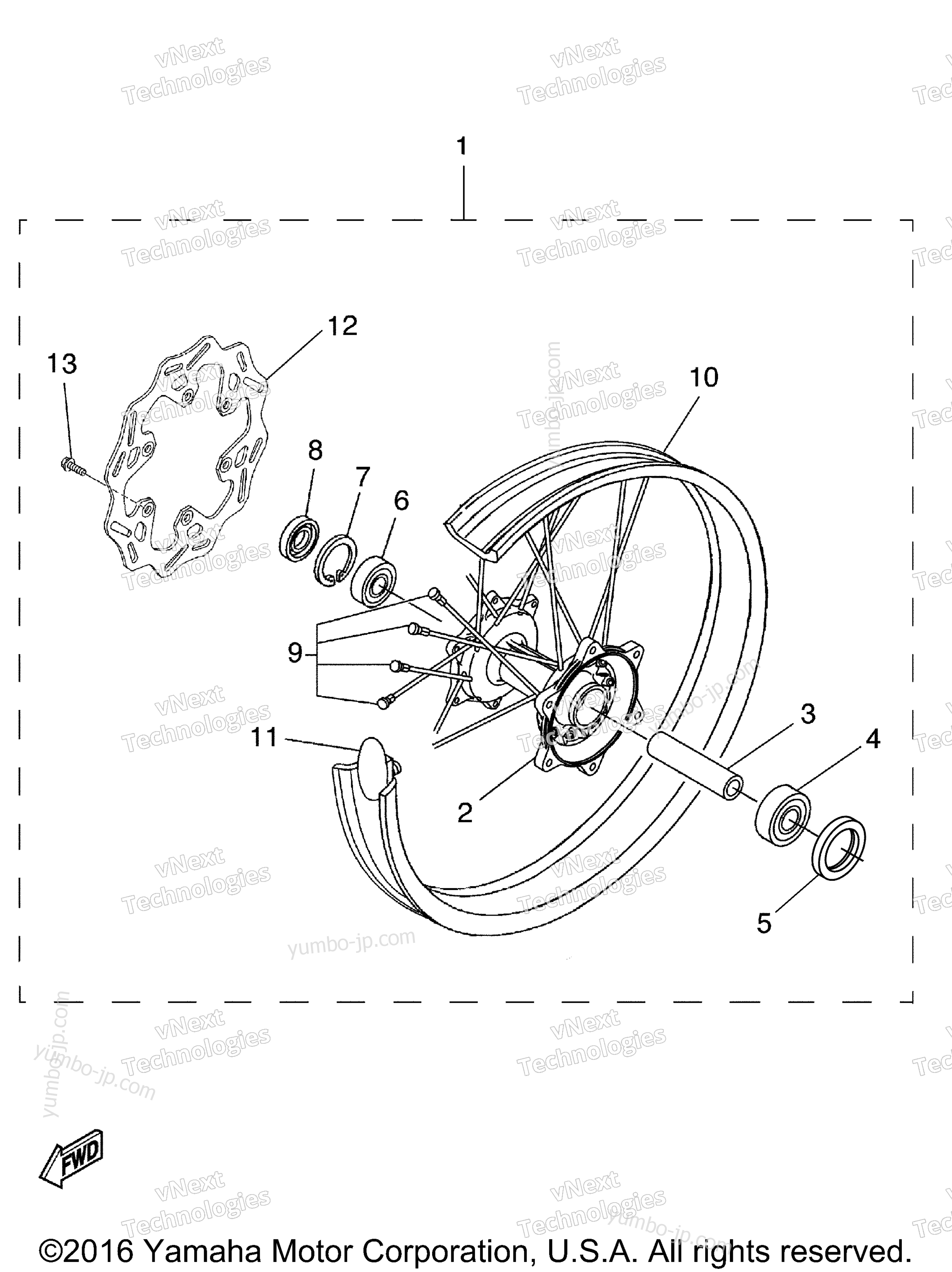 Rear Wheel Kit for motorcycles YAMAHA YZ125 (YZ125M1) 2000 year