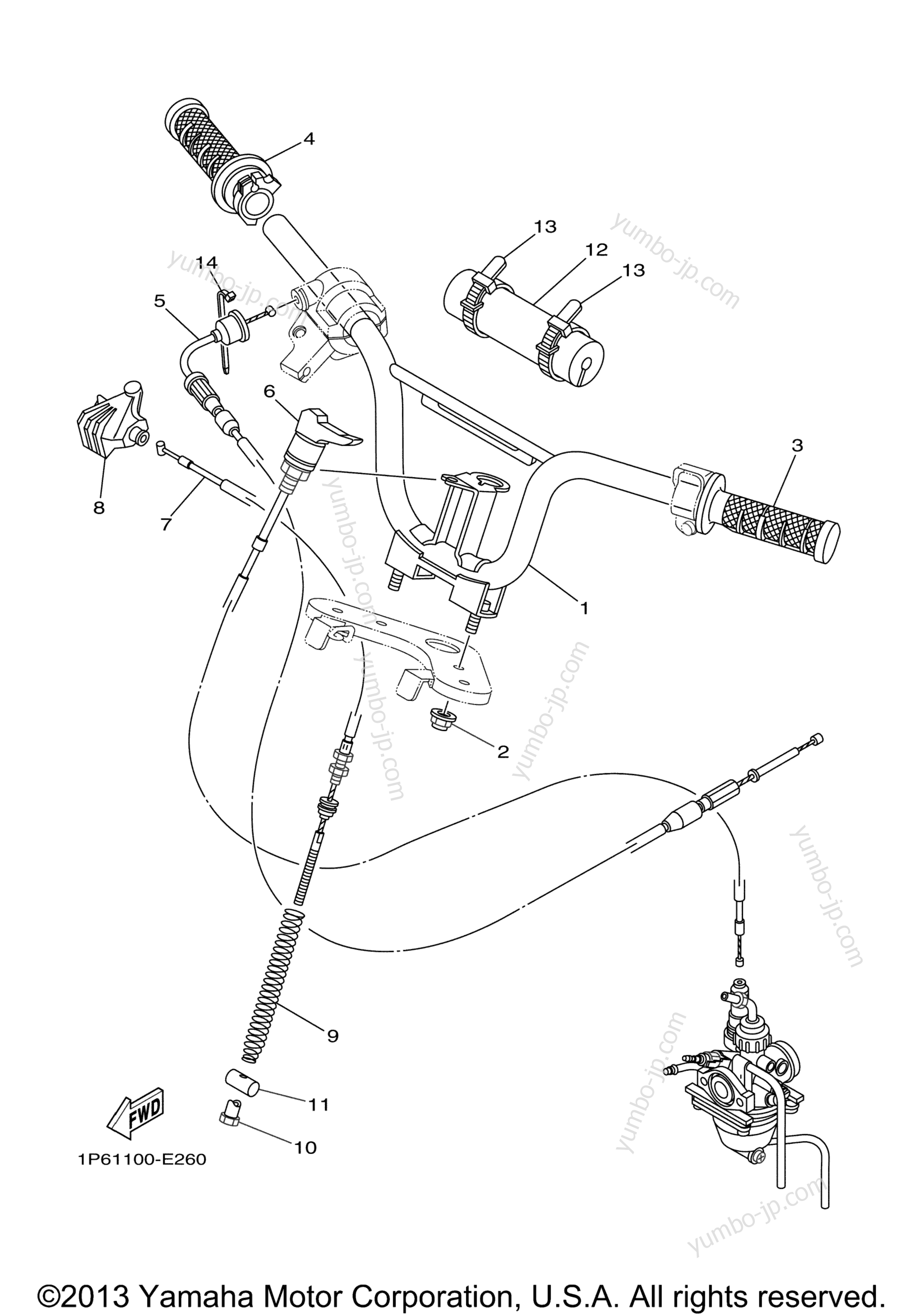 Steering Handle Cable для мотоциклов YAMAHA TT-R50E (TTR50EY) 2009 г.
