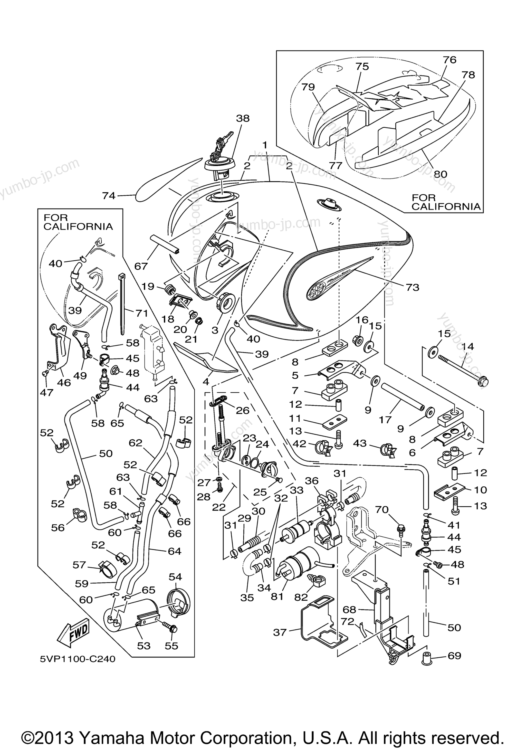 Топливный бак для мотоциклов YAMAHA ROAD STAR SILVERADOXV17ATMS_ATMSC ROAD STAR MIDNIG (XV17ATSC) CA 2004 г.