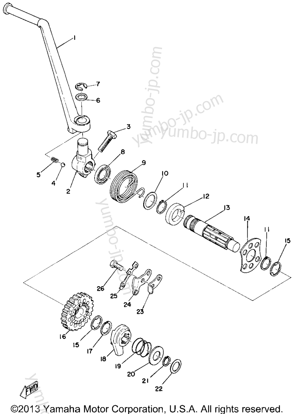 Kickstarter для мотоциклов YAMAHA YZ250B 1975 г.