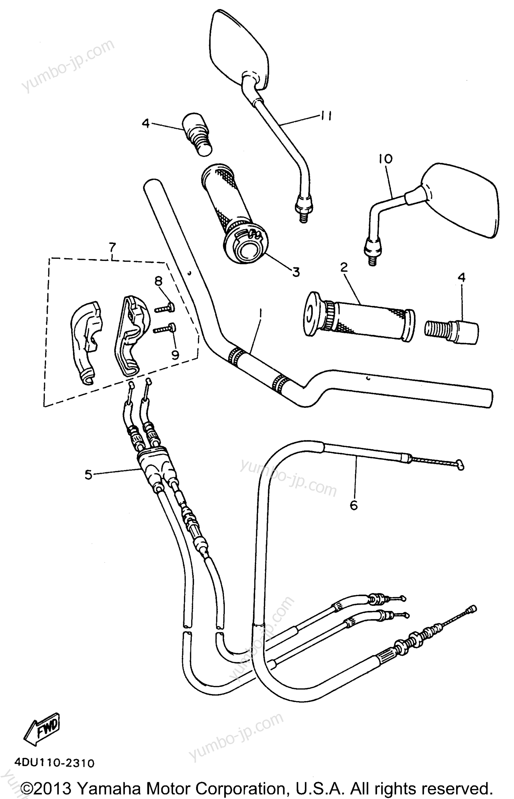 Steering Handle Cable для мотоциклов YAMAHA SECA II (XJ600SH) 1996 г.