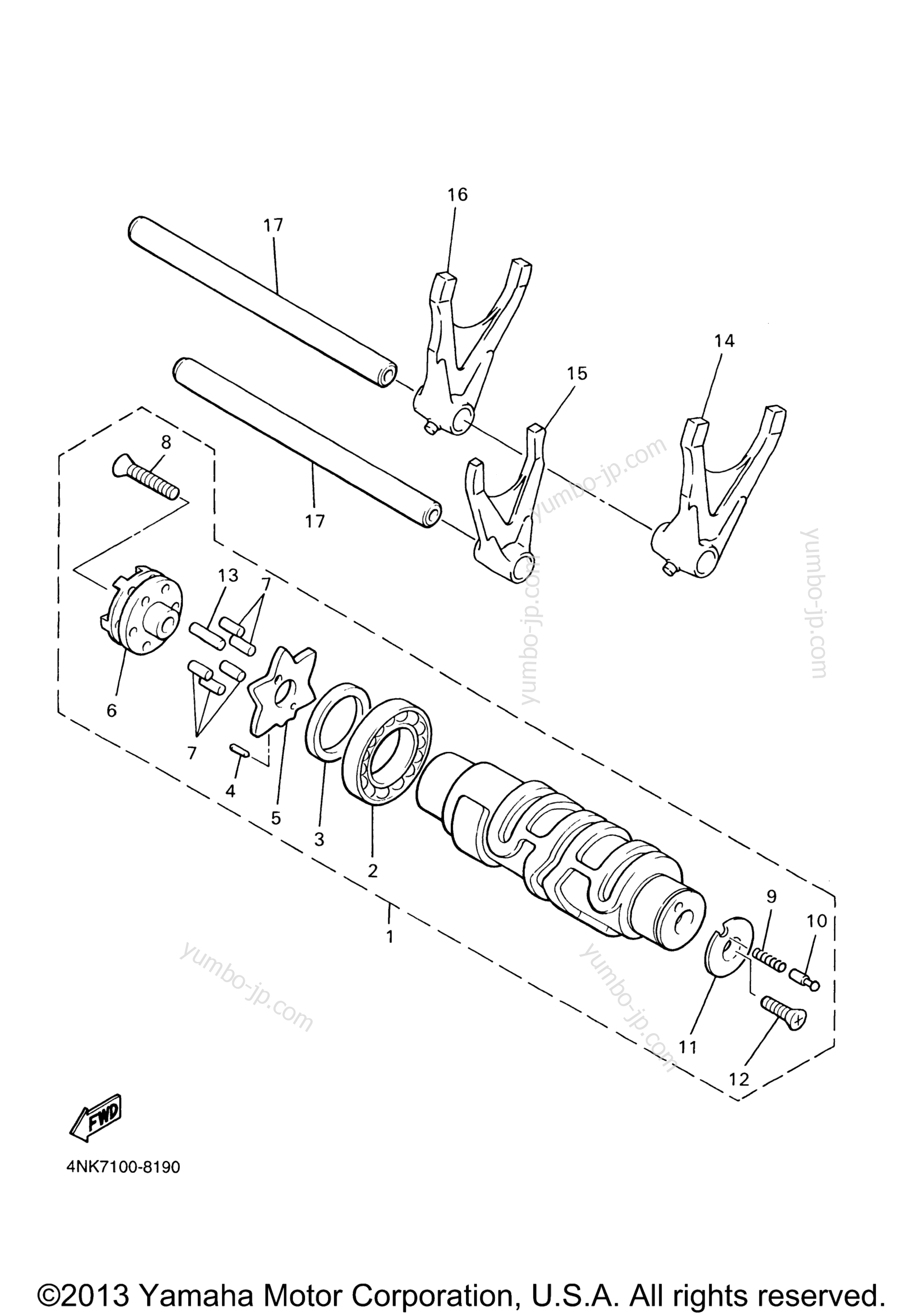 Shift Cam Fork для мотоциклов YAMAHA XVZ13TFMC CA 2000 г.