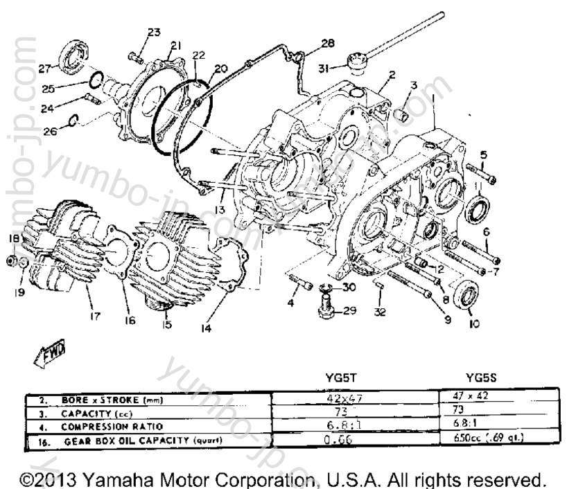 Crank Case for motorcycles YAMAHA YG5S 1969 year
