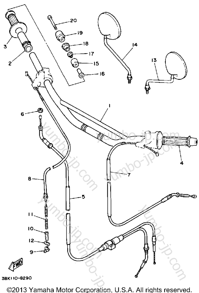 Handlebar - Cable для мотоциклов YAMAHA ENDURO (DT50W) 1989 г.