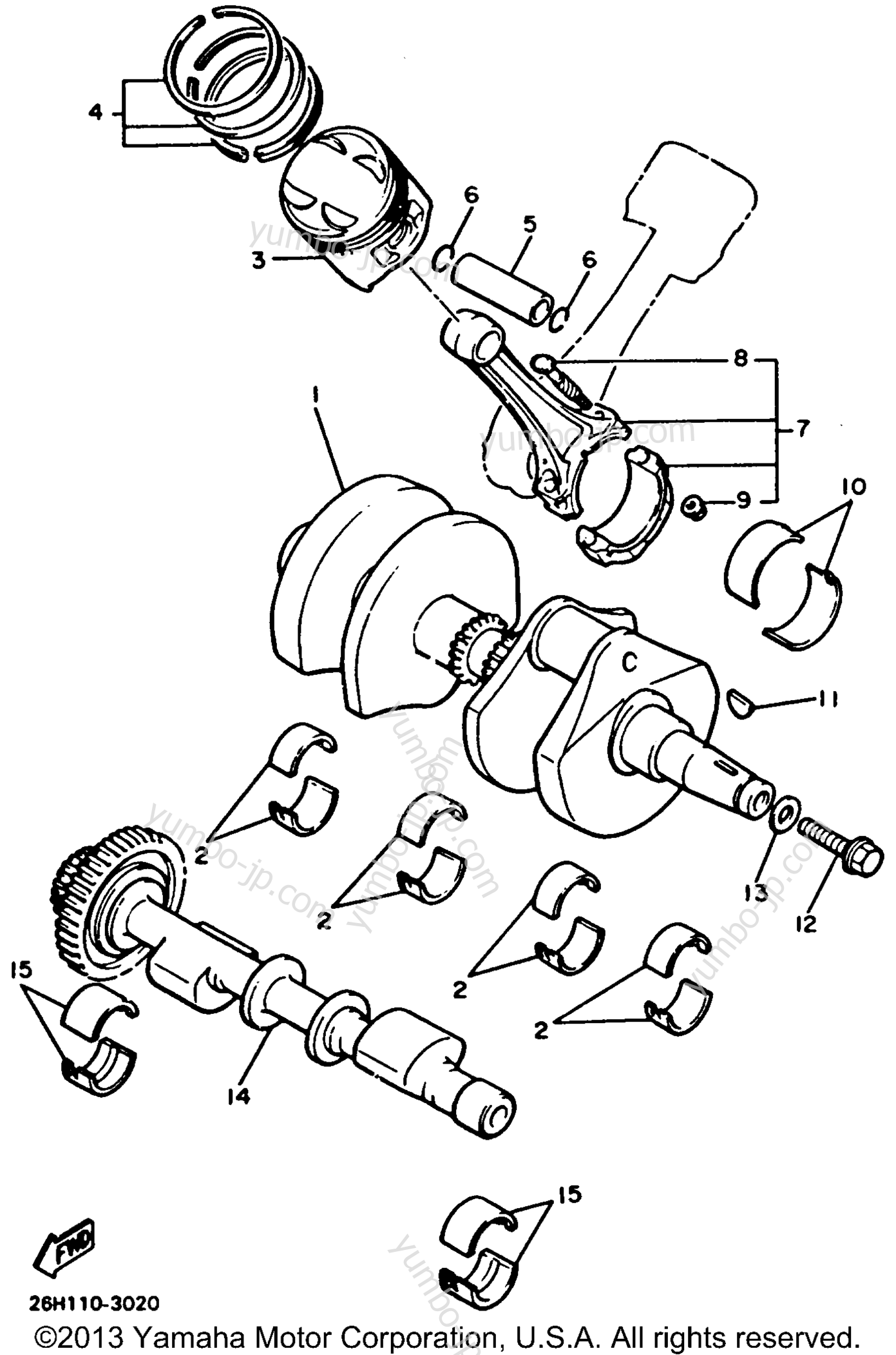 Коленвал и поршневая группа для мотоциклов YAMAHA XVZ13DB 1991 г.