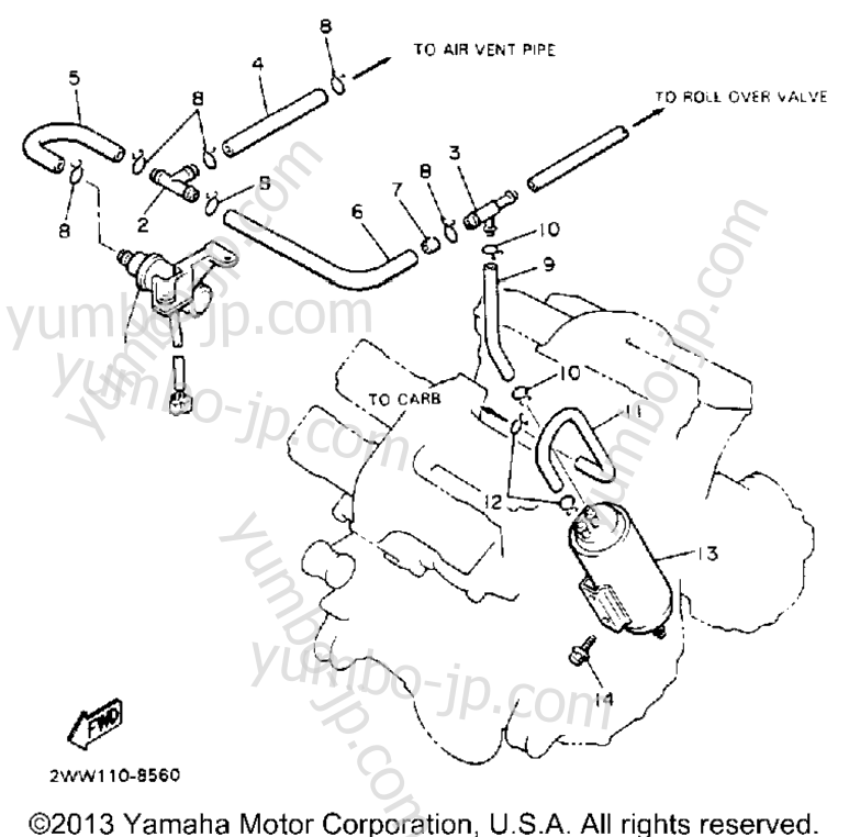 Emission Control Device (California Model Only) for motorcycles YAMAHA XVZ13DDC CA 1992 year