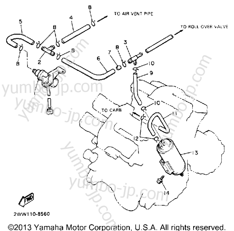 Emission Control Device California Model Only for motorcycles YAMAHA XVZ13DDC CA 1992 year