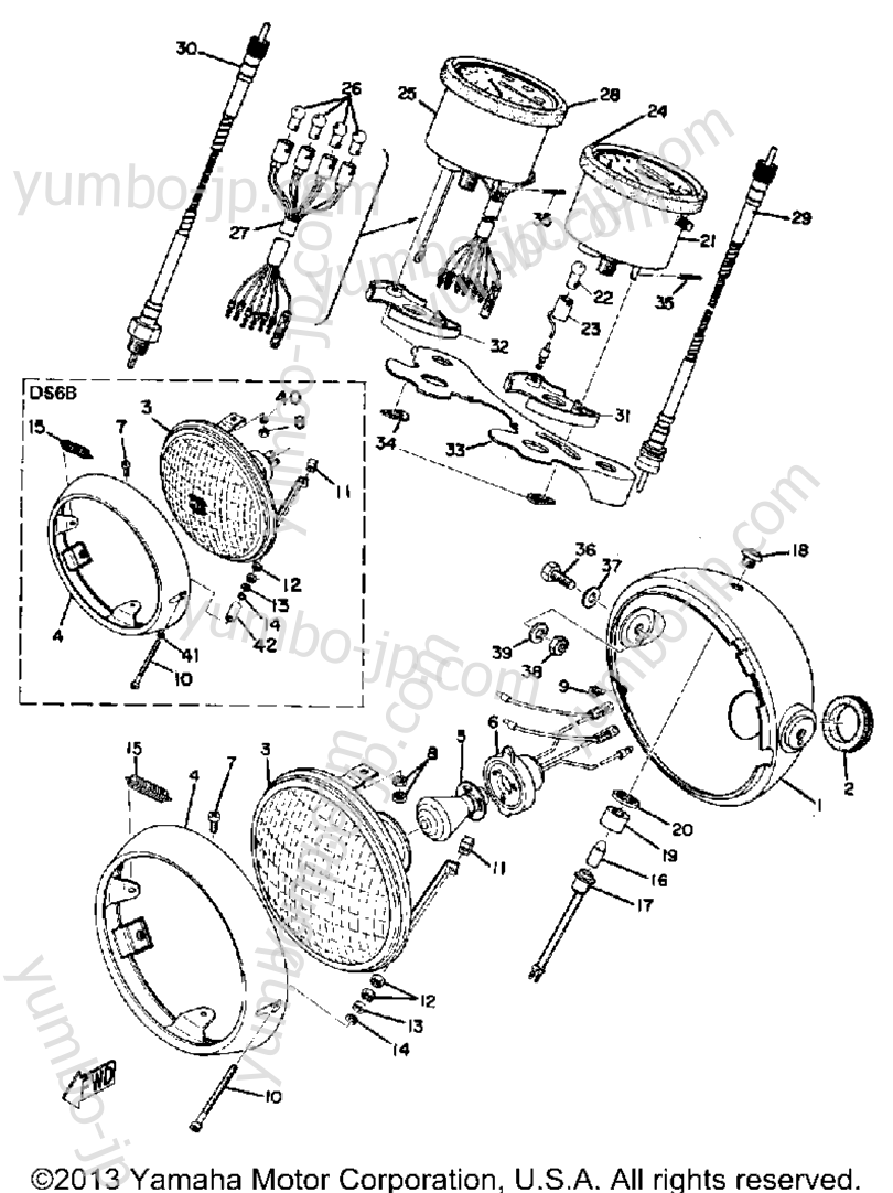 Headlamp, Speedometer & Tachometer for motorcycles YAMAHA DS6B 1970 year