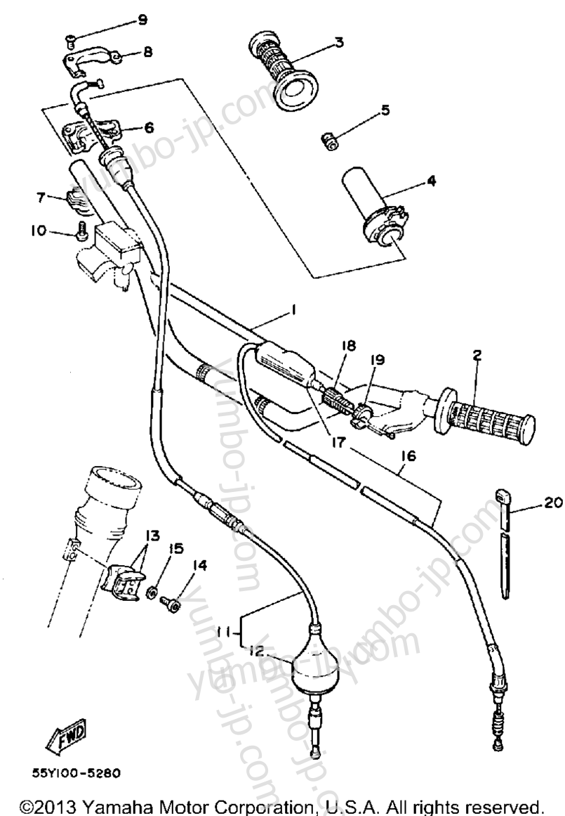 Steering Handle - Cable для мотоциклов YAMAHA YZ125 (YZ125N) 1985 г.