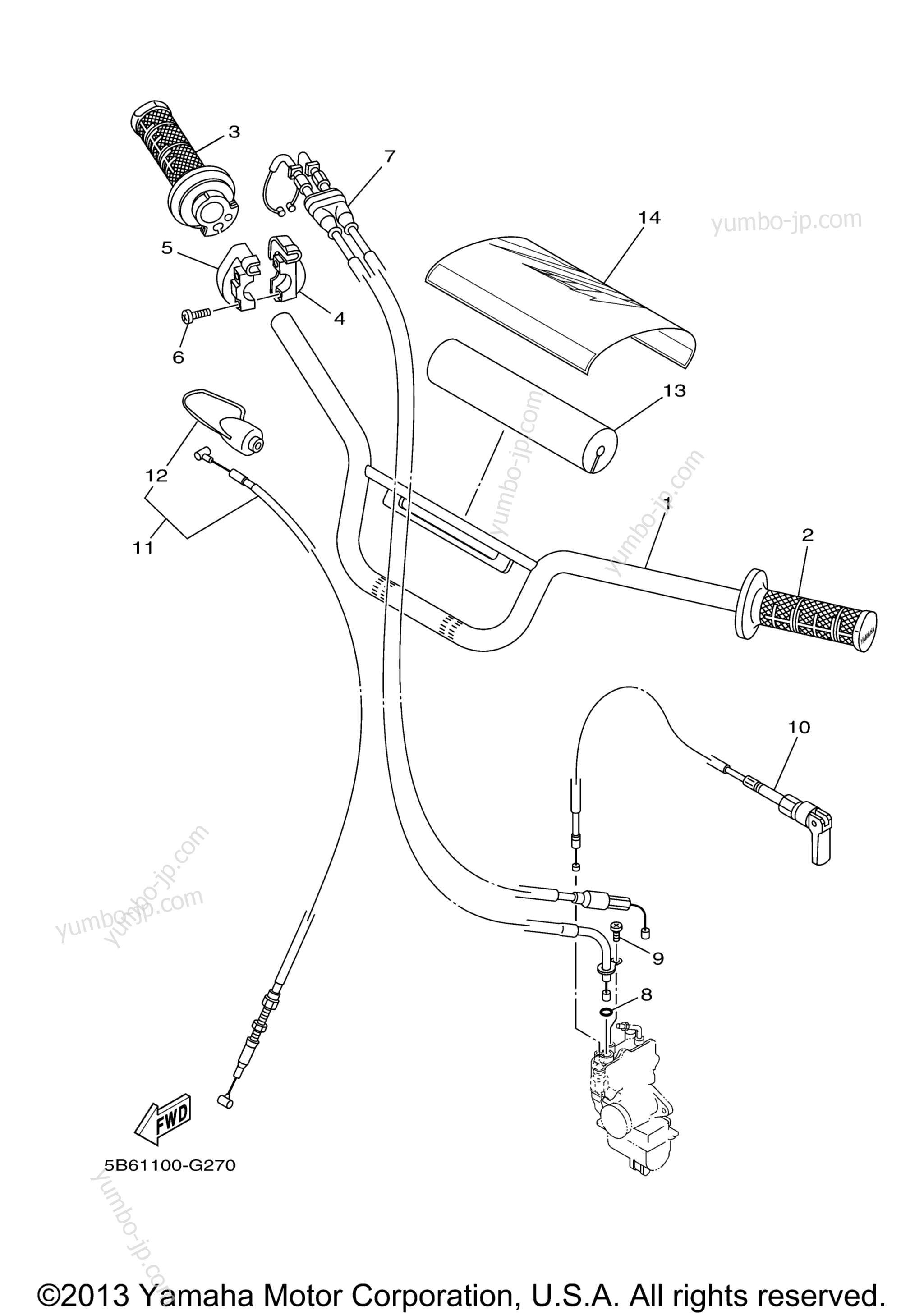 Steering Handle Cable для мотоциклов YAMAHA TTR110E (TTR110EB) 2012 г.