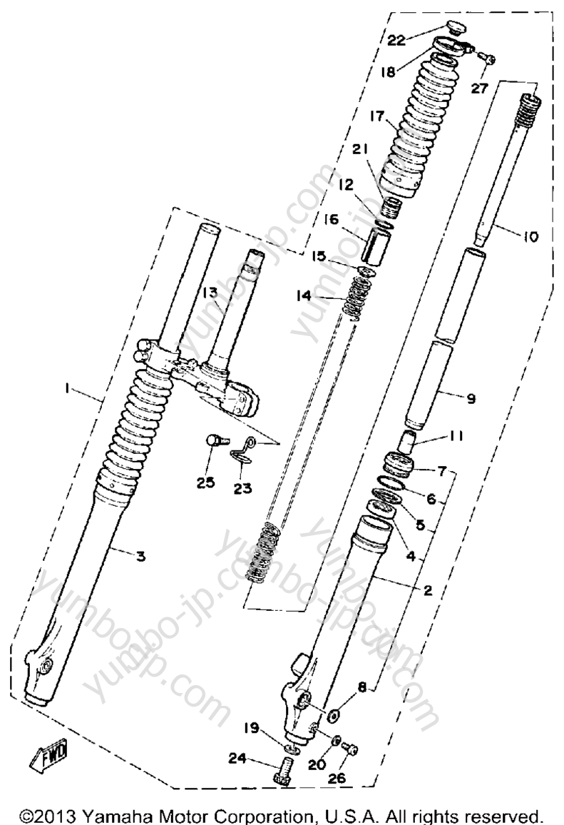 FRONT FORK for motorcycles YAMAHA DT125H 1981 year