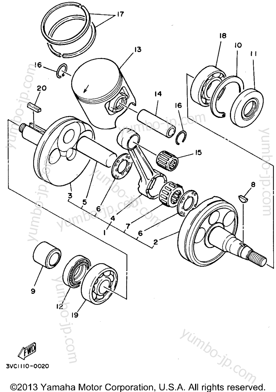 Crankshaft - Piston для мотоциклов YAMAHA RT180E 1993 г.
