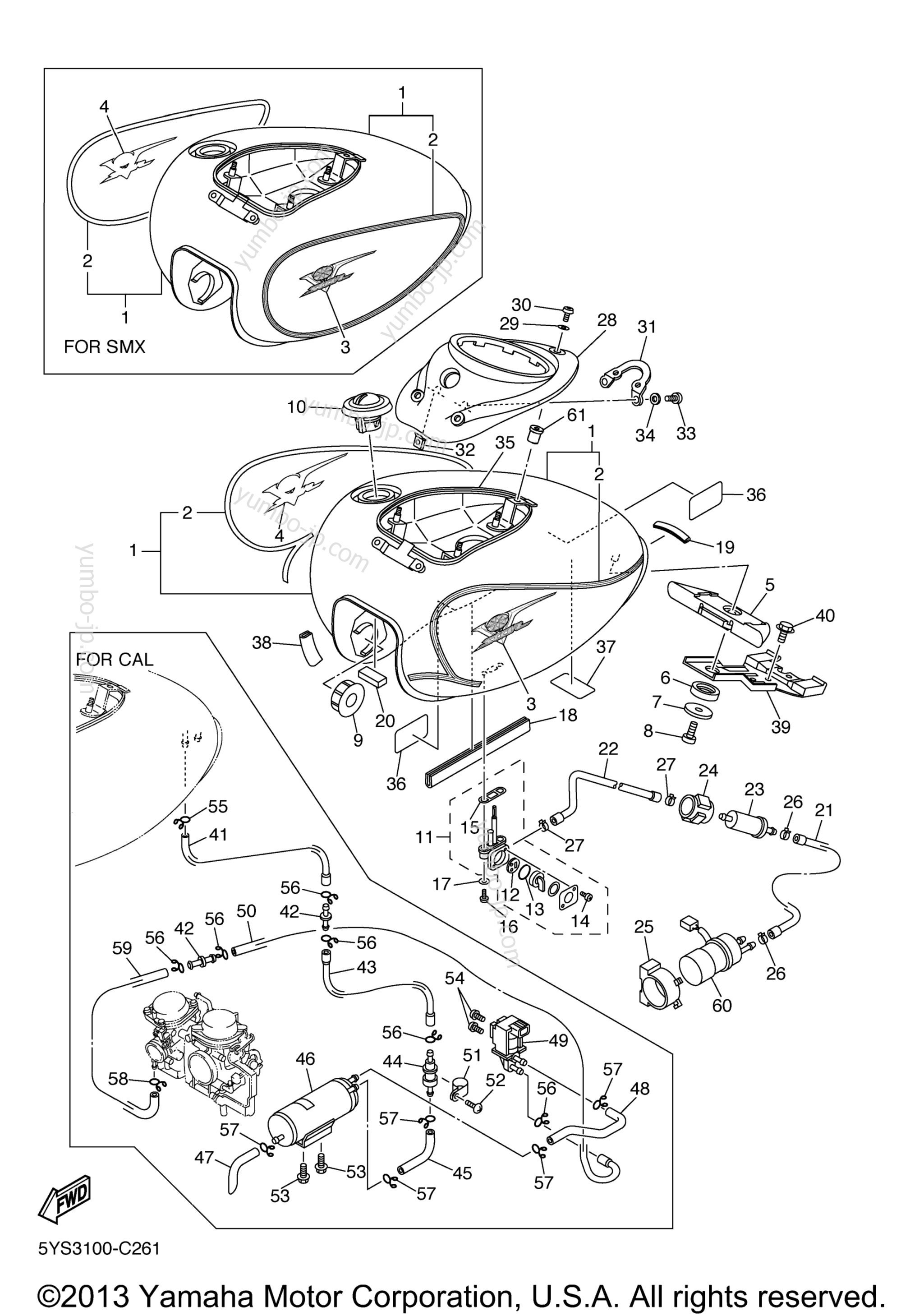 Топливный бак для мотоциклов YAMAHA V STAR 1100 SILVERADO (XVS11ATSC) CA 2004 г.