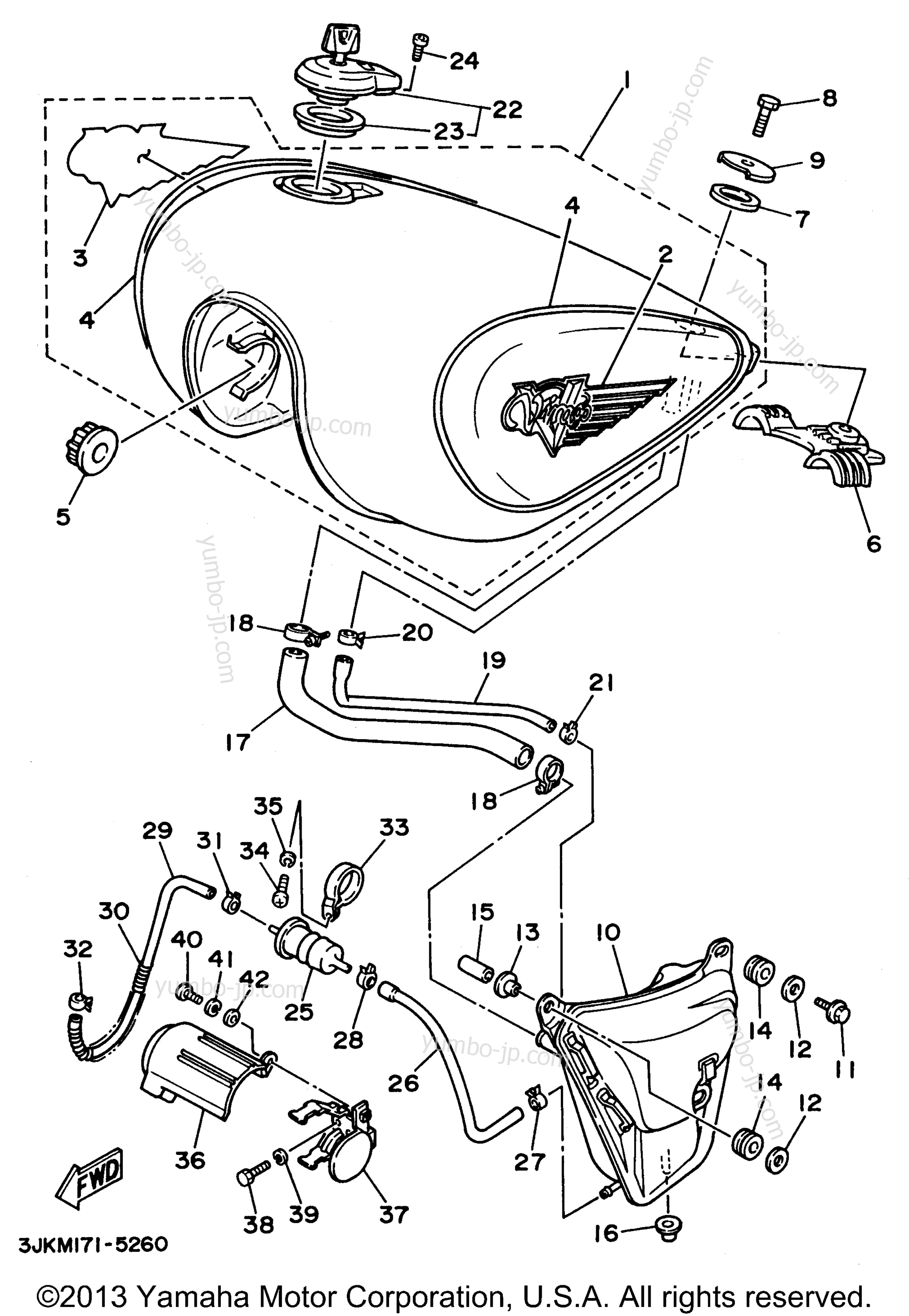 Fuel Tank Non California for motorcycles YAMAHA VIRAGO 1100 SPECIAL (XV1100SH) CA 1996 year