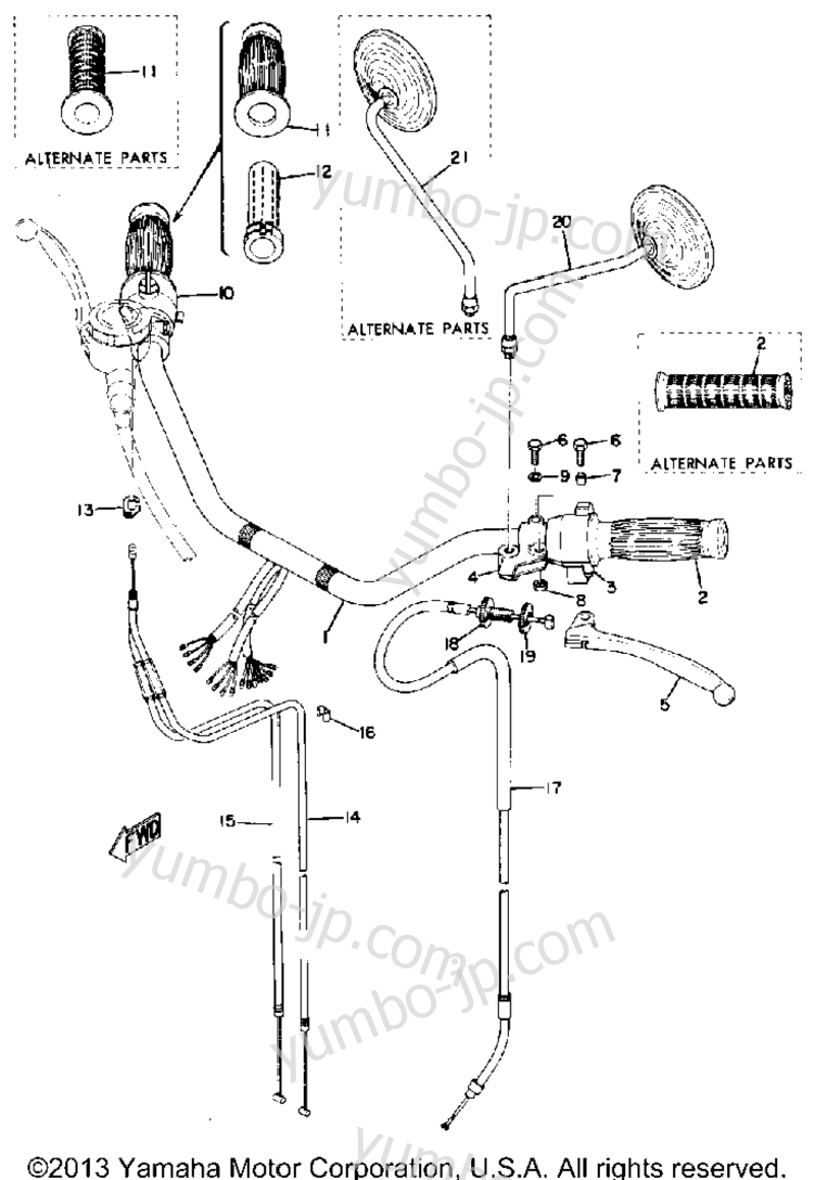 Handle - Wire для мотоциклов YAMAHA TX750A 1974 г.