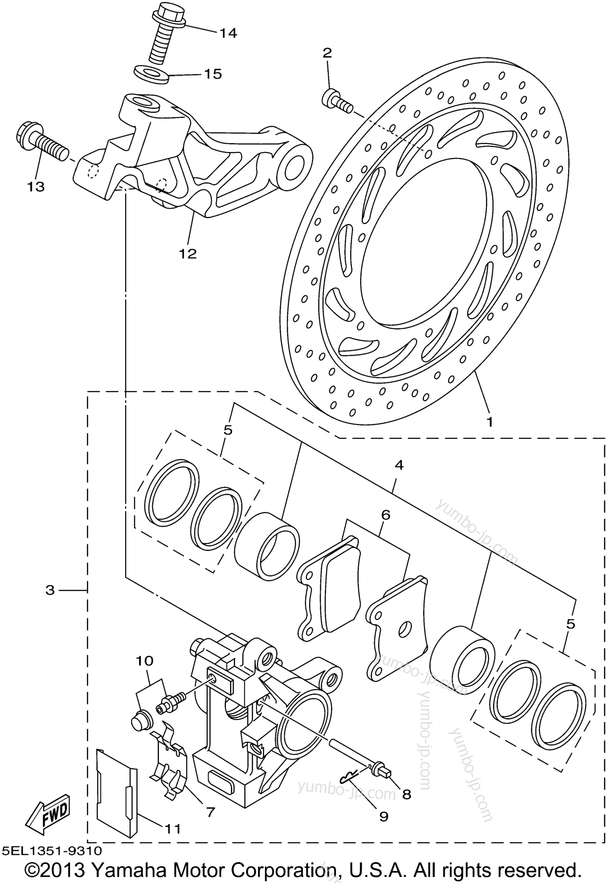 REAR BRAKE CALIPER for motorcycles YAMAHA V-STAR 1100 CUSTOM (XVS1100PC) CA 2002 year