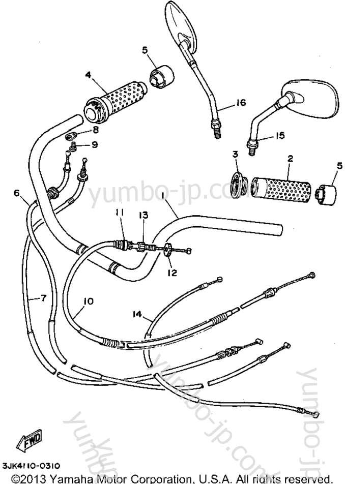 Steering Handle Cable для мотоциклов YAMAHA VIRAGO 750 (XV750DC) CA 1992 г.