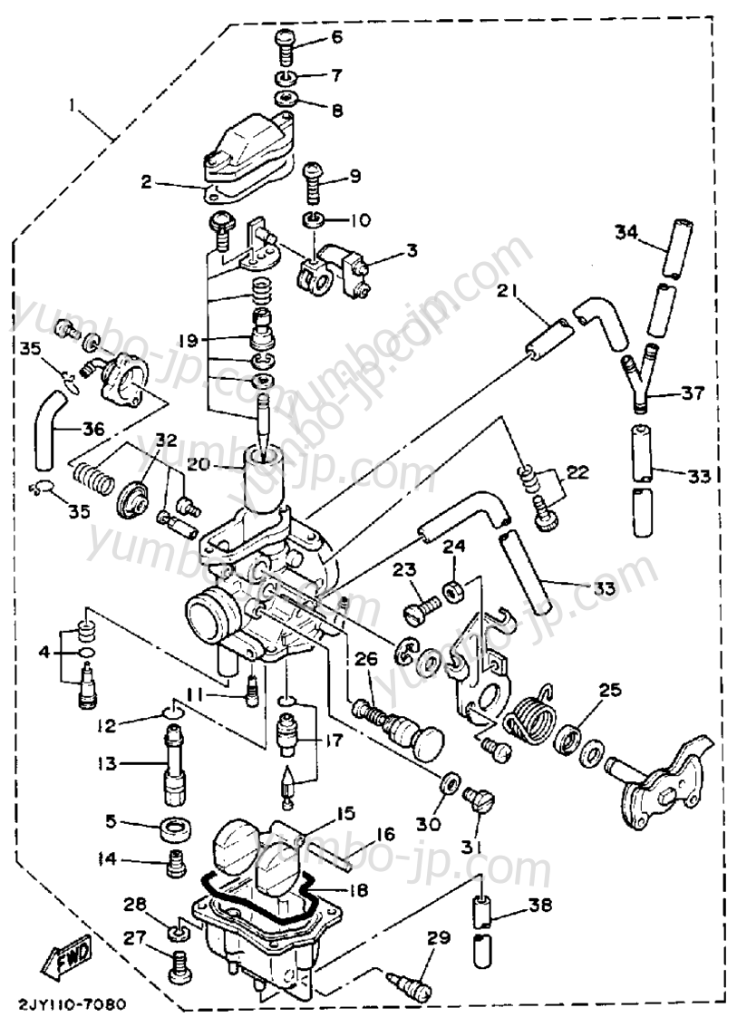 Carburetor (Non-California Model) для мотоциклов YAMAHA TRAILWAY (TW200W) 1989 г.