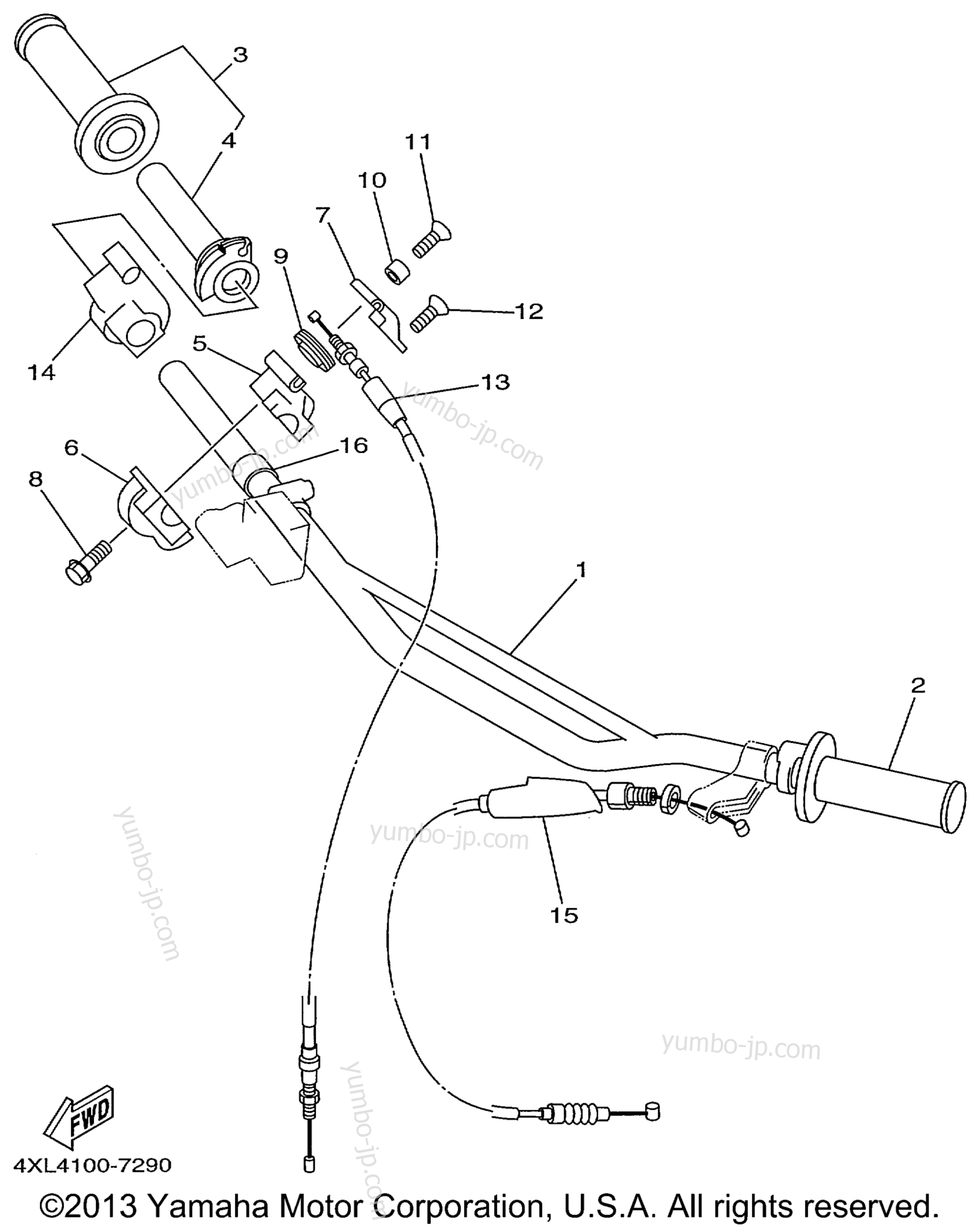 Steering Handle Cable для мотоциклов YAMAHA YZ125 (YZ125L1) 1999 г.