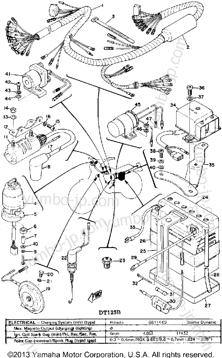 Electrical для мотоциклов YAMAHA DT125A 1974 г.