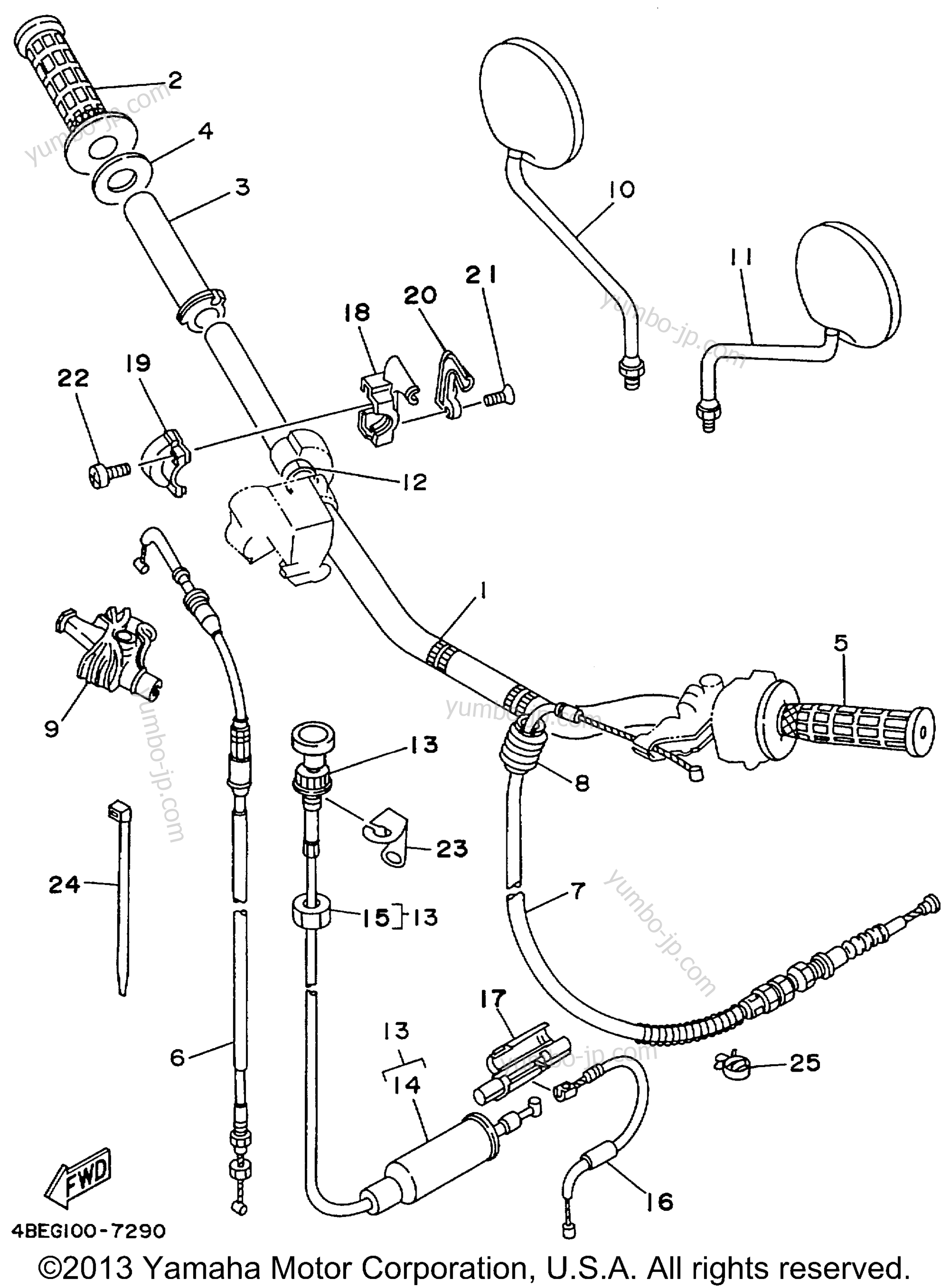 Steering Handle Cable для мотоциклов YAMAHA SEROW (XT225L) 1999 г.