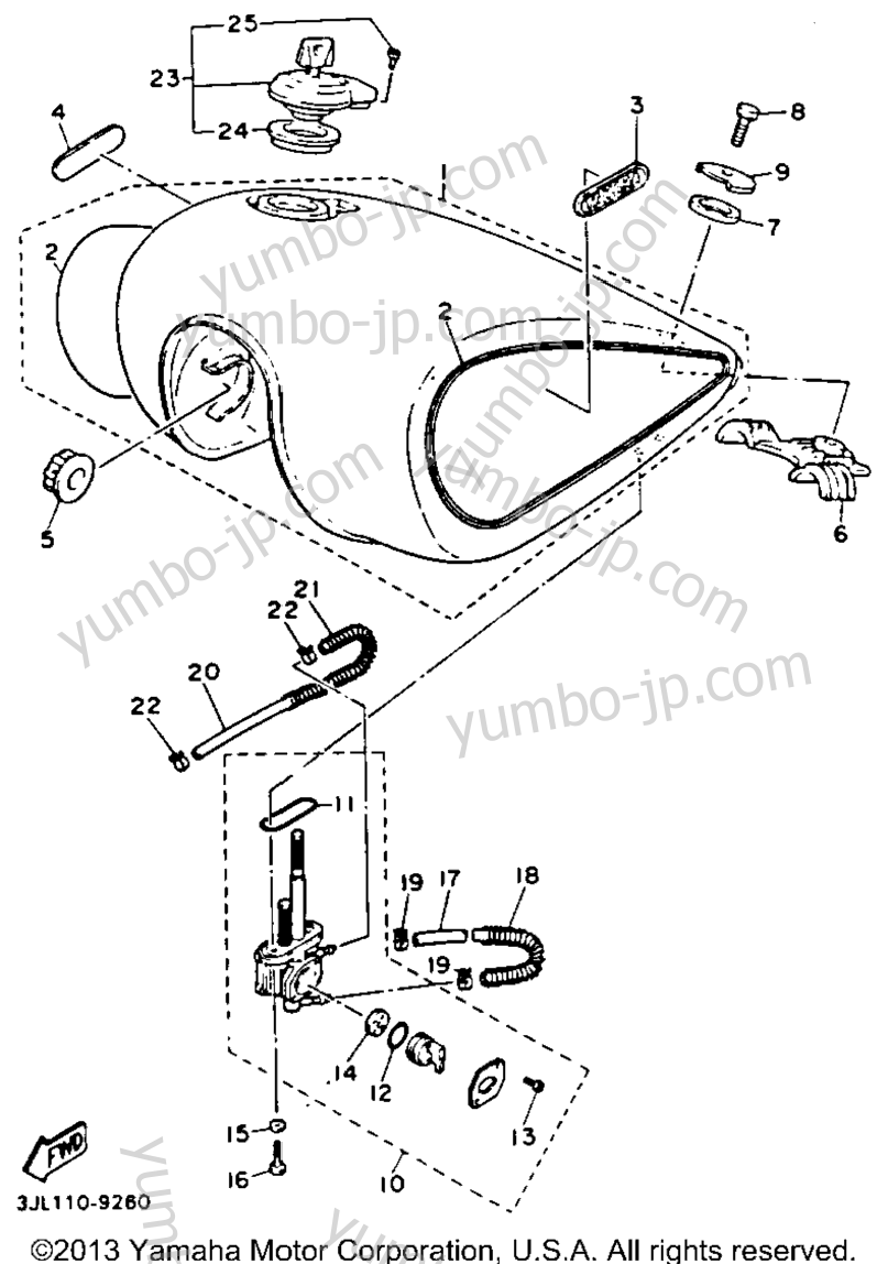 Fuel Tank Non California для мотоциклов YAMAHA VIRAGO 750 (XV750E) 1993 г.