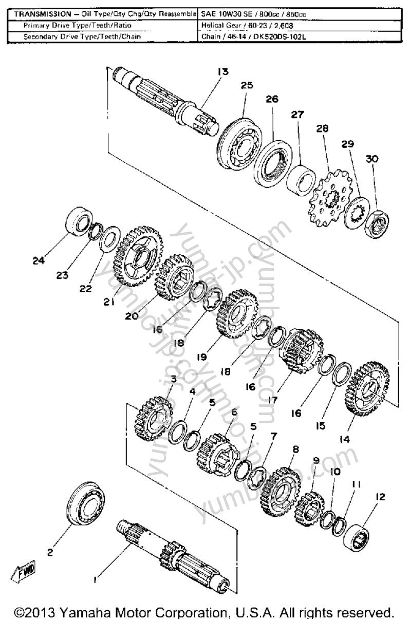 TRANSMISSION для мотоциклов YAMAHA IT425G 1980 г.