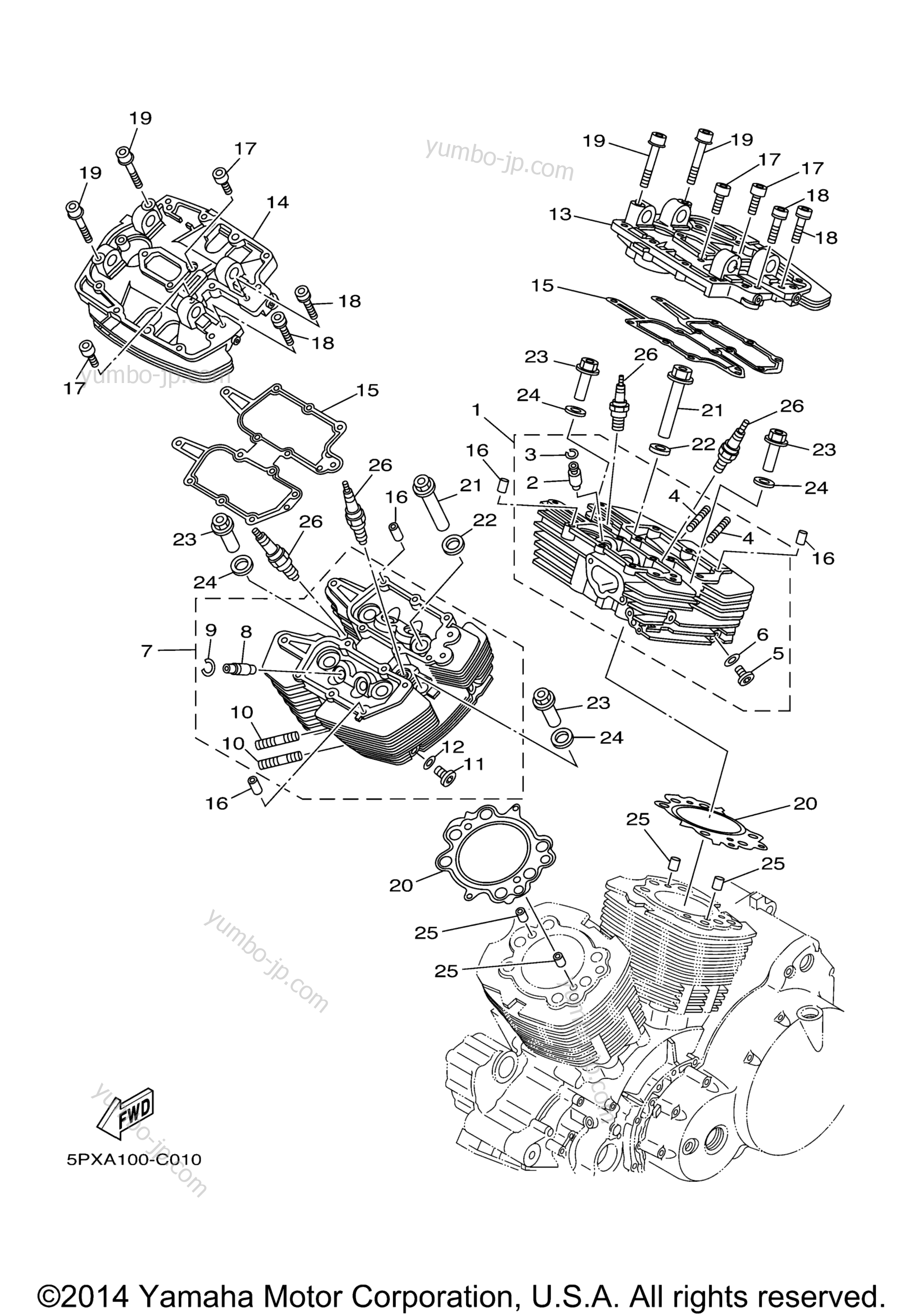 CYLINDER HEAD for motorcycles YAMAHA ROAD STAR WARRIOR w/flames (XV17PCTC-F) CA 2005 year