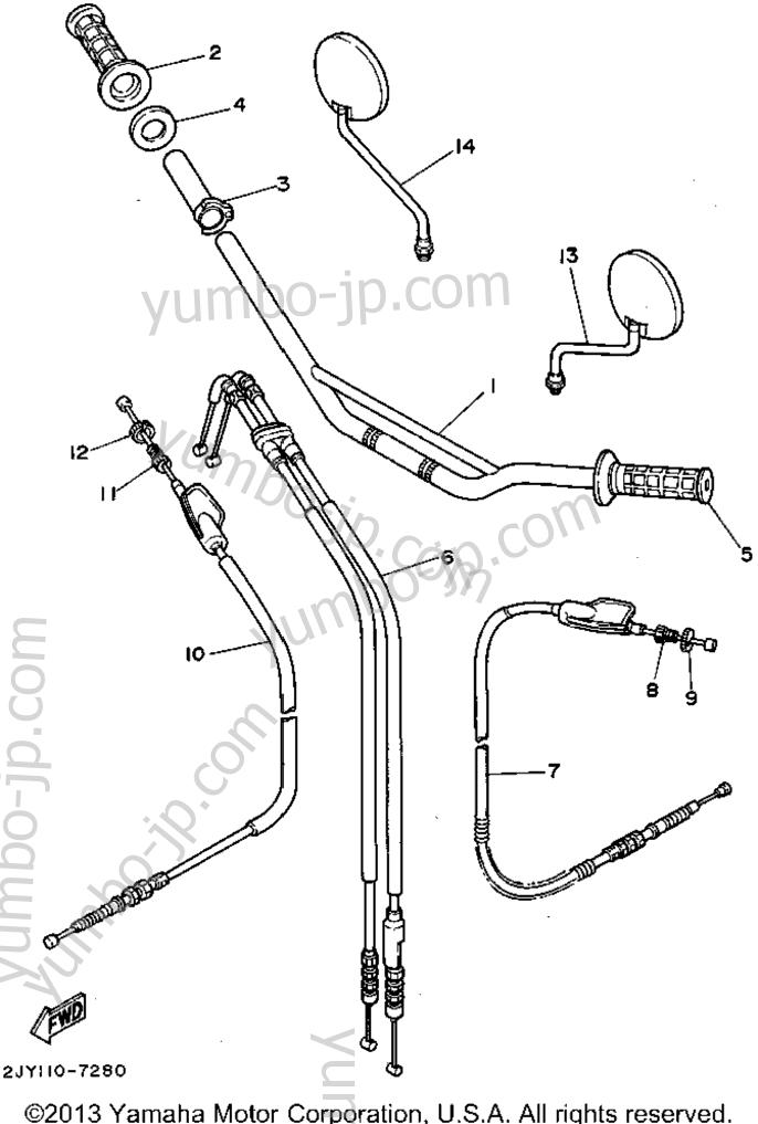 Steering Handle Cable для мотоциклов YAMAHA TRAILWAY (TW200GC) CA 1995 г.