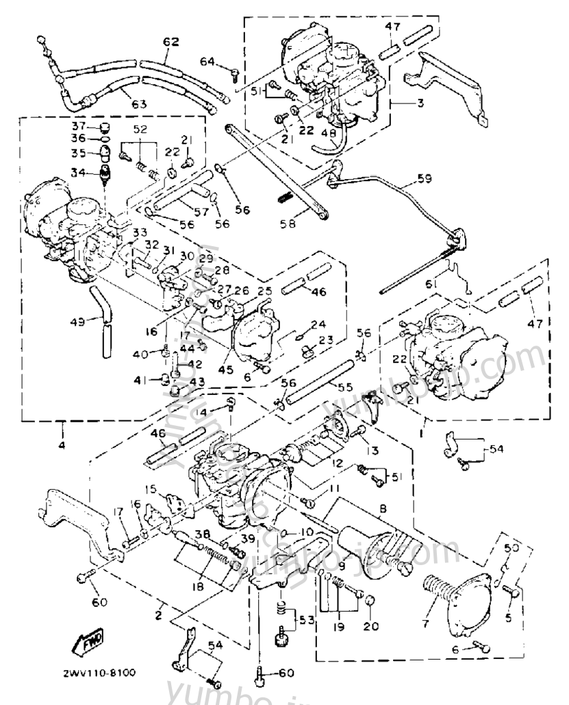 Carburetor (Non-California Model) для мотоциклов YAMAHA XVZ13DDC CA 1992 г.
