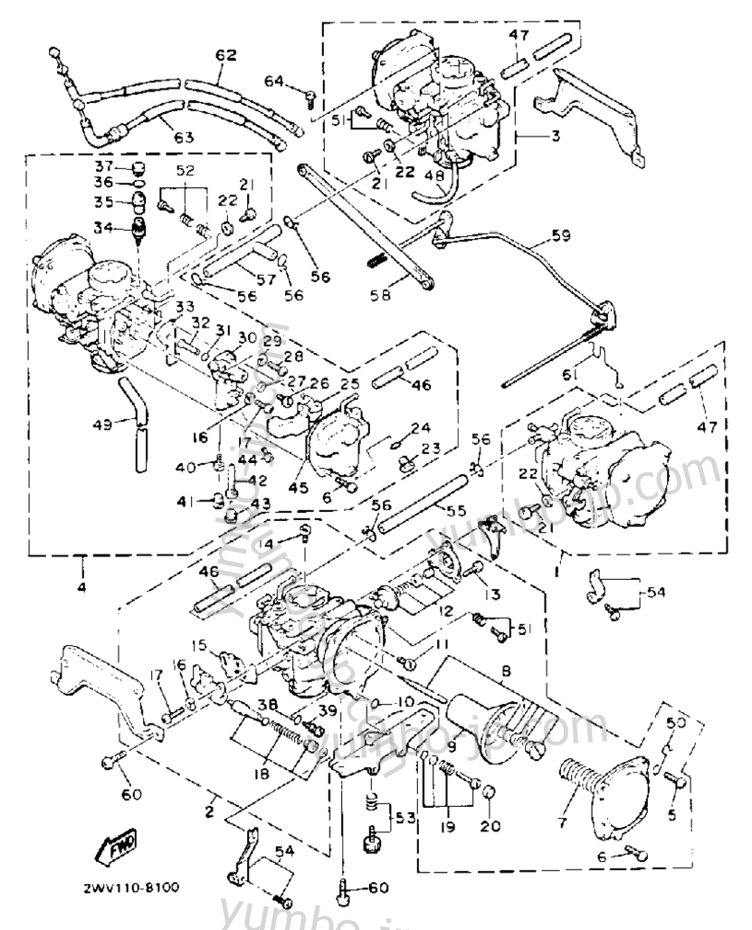 Carburetor (Non-California Model) for motorcycles YAMAHA XVZ13DDC CA 1992 year