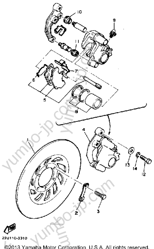 FRONT BRAKE CALIPER для мотоциклов YAMAHA XV500K 1983 г.