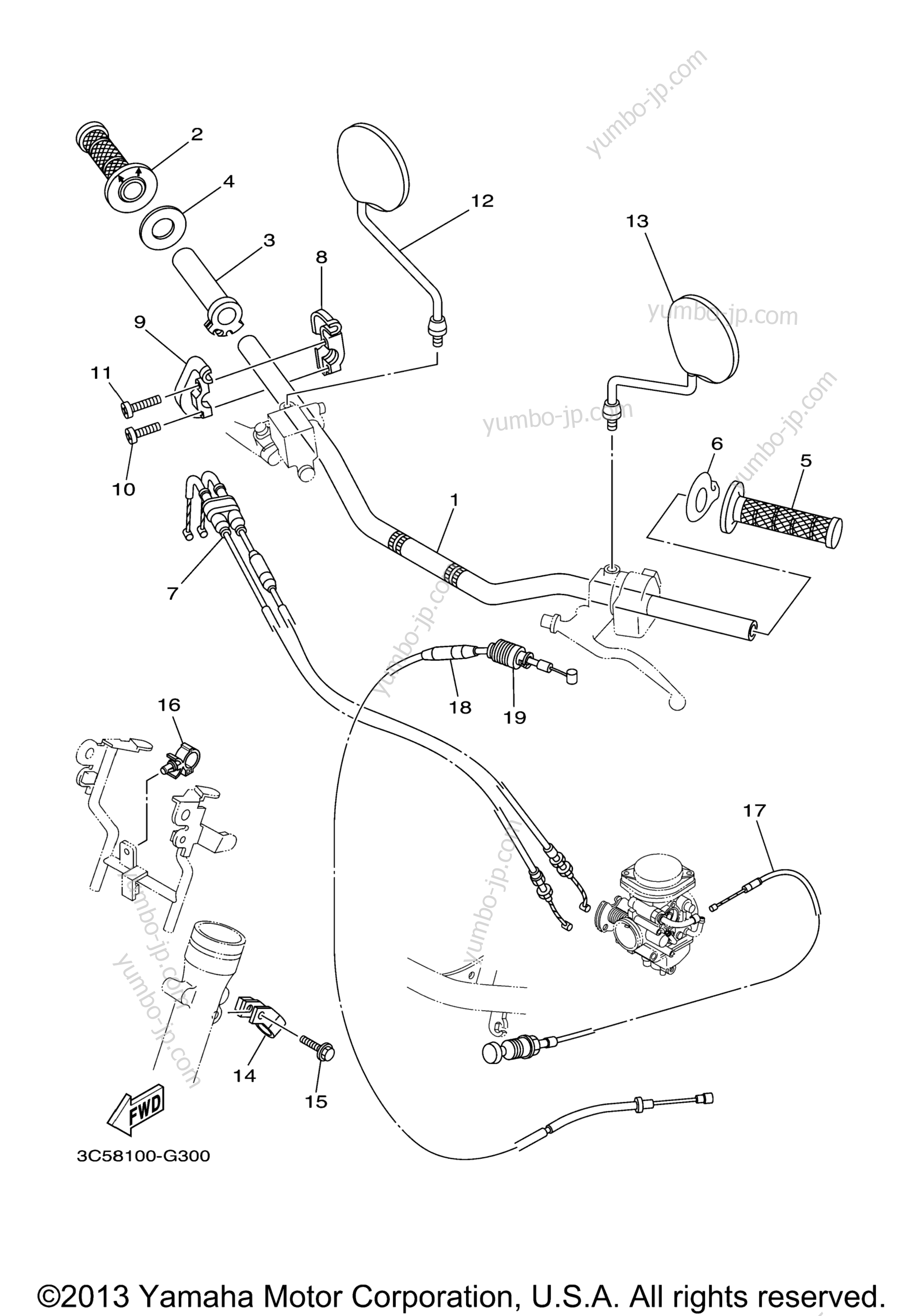 Steering Handle Cable для мотоциклов YAMAHA XT250 (XT250Y) 2009 г.