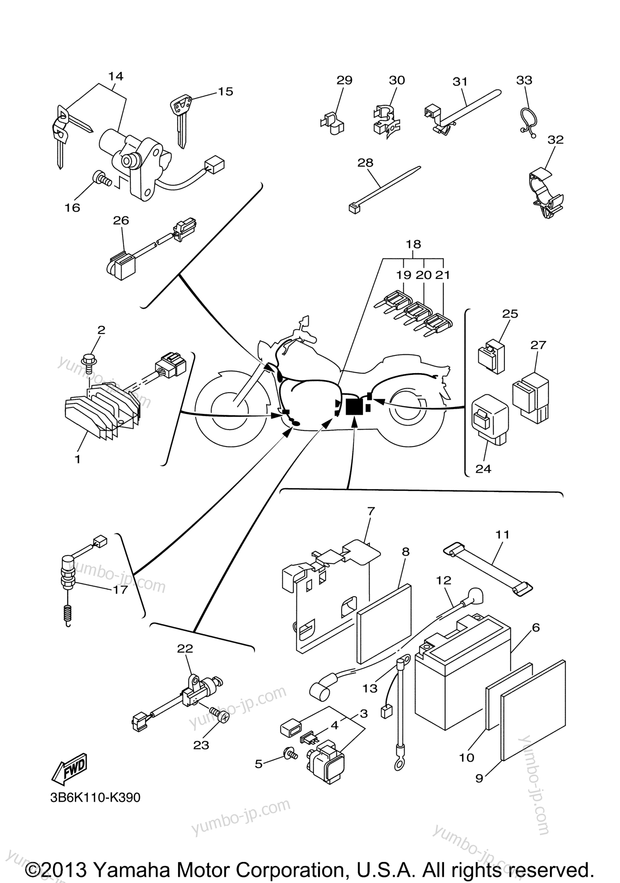 Electrical 1 for motorcycles YAMAHA V STAR 650 CUSTOM (XVS65ACB) CA 2011 year