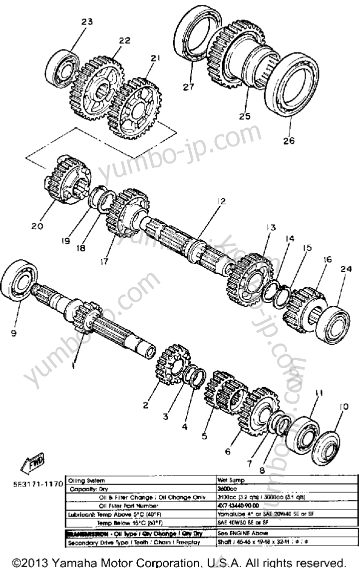 TRANSMISSION for motorcycles YAMAHA VIRAGO 1100 (XV1100T) 1987 year