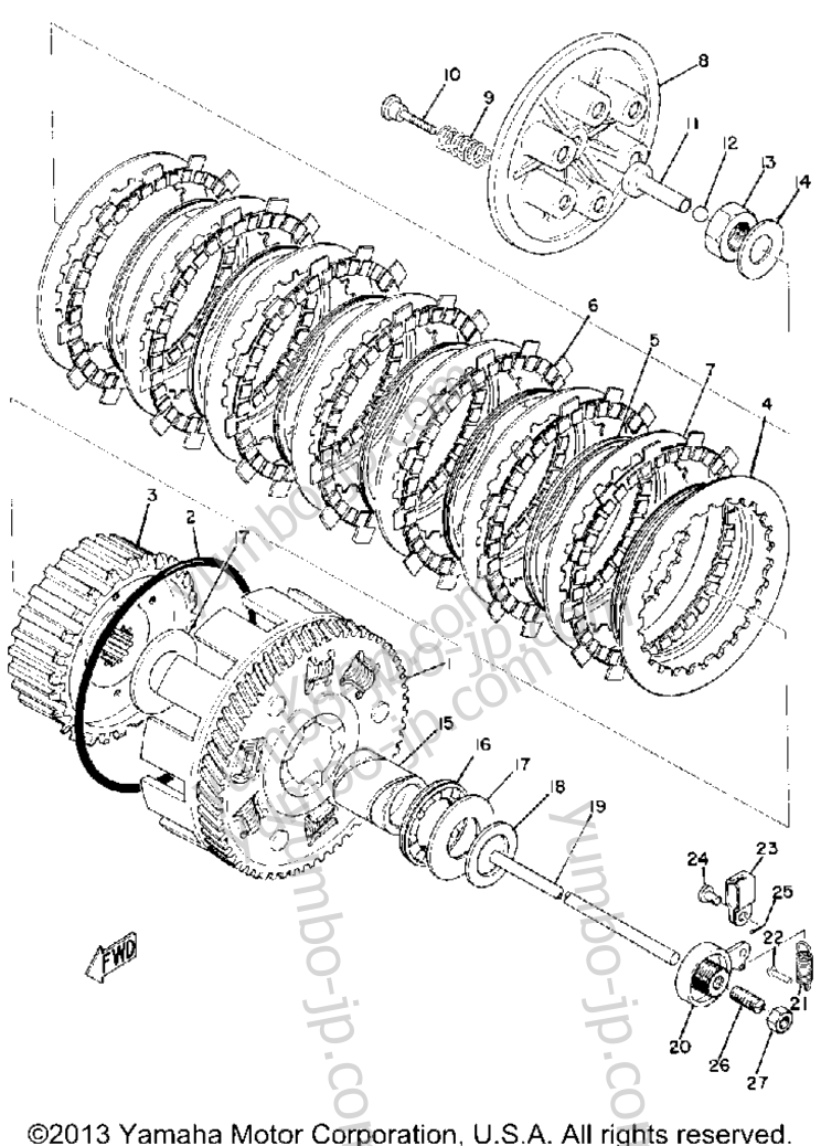 Устройство сцепления для мотоциклов YAMAHA RT1 1970 г.