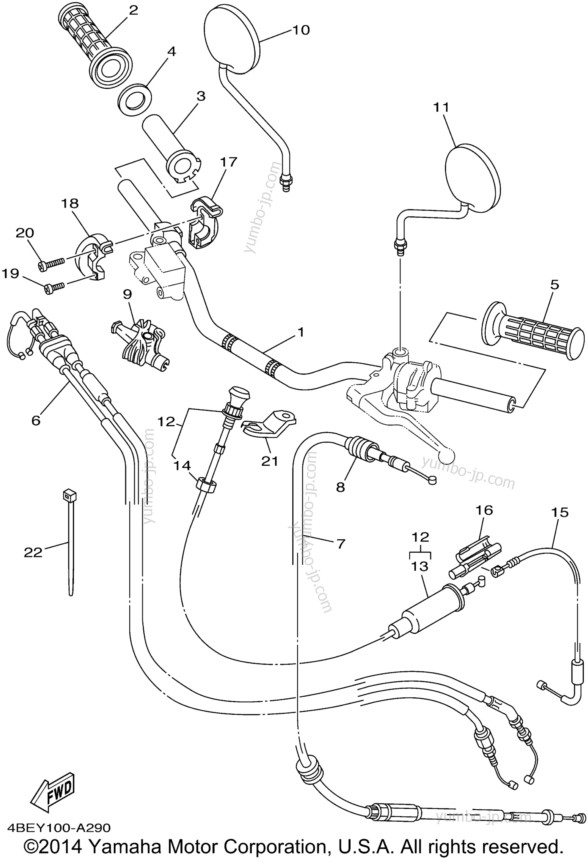 Steering Handle Cable для мотоциклов YAMAHA XT225 (XT225PC) CA 2002 г.