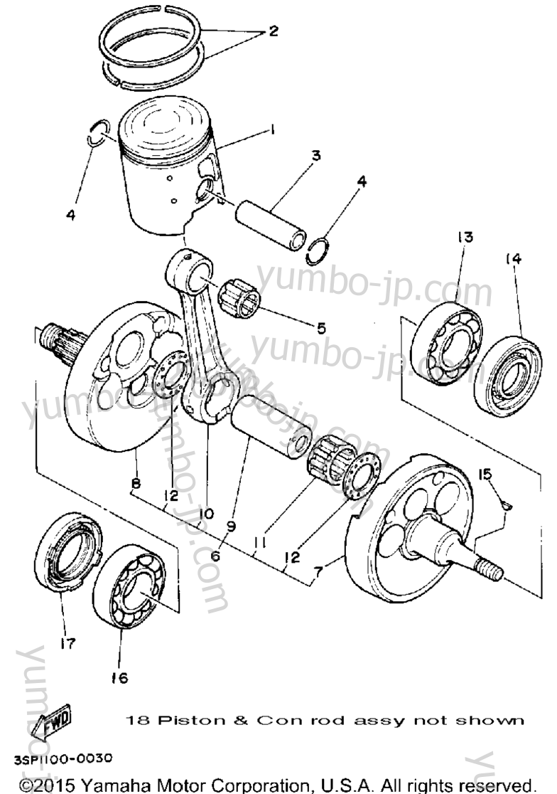 Коленвал и поршневая группа для мотоциклов YAMAHA YZ250A 1990 г.