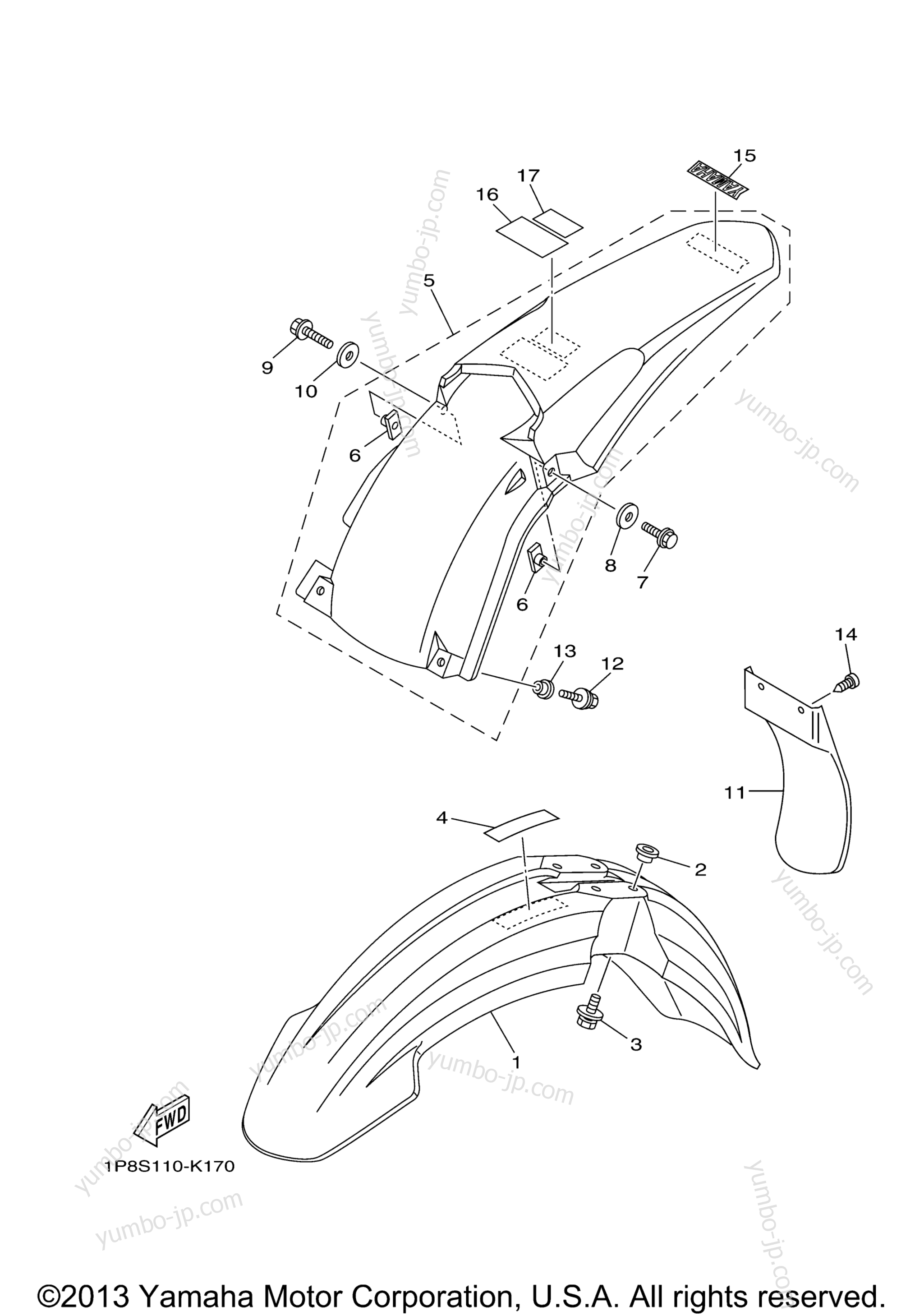 FENDER for motorcycles YAMAHA YZ125 (YZ125A1) 2011 year