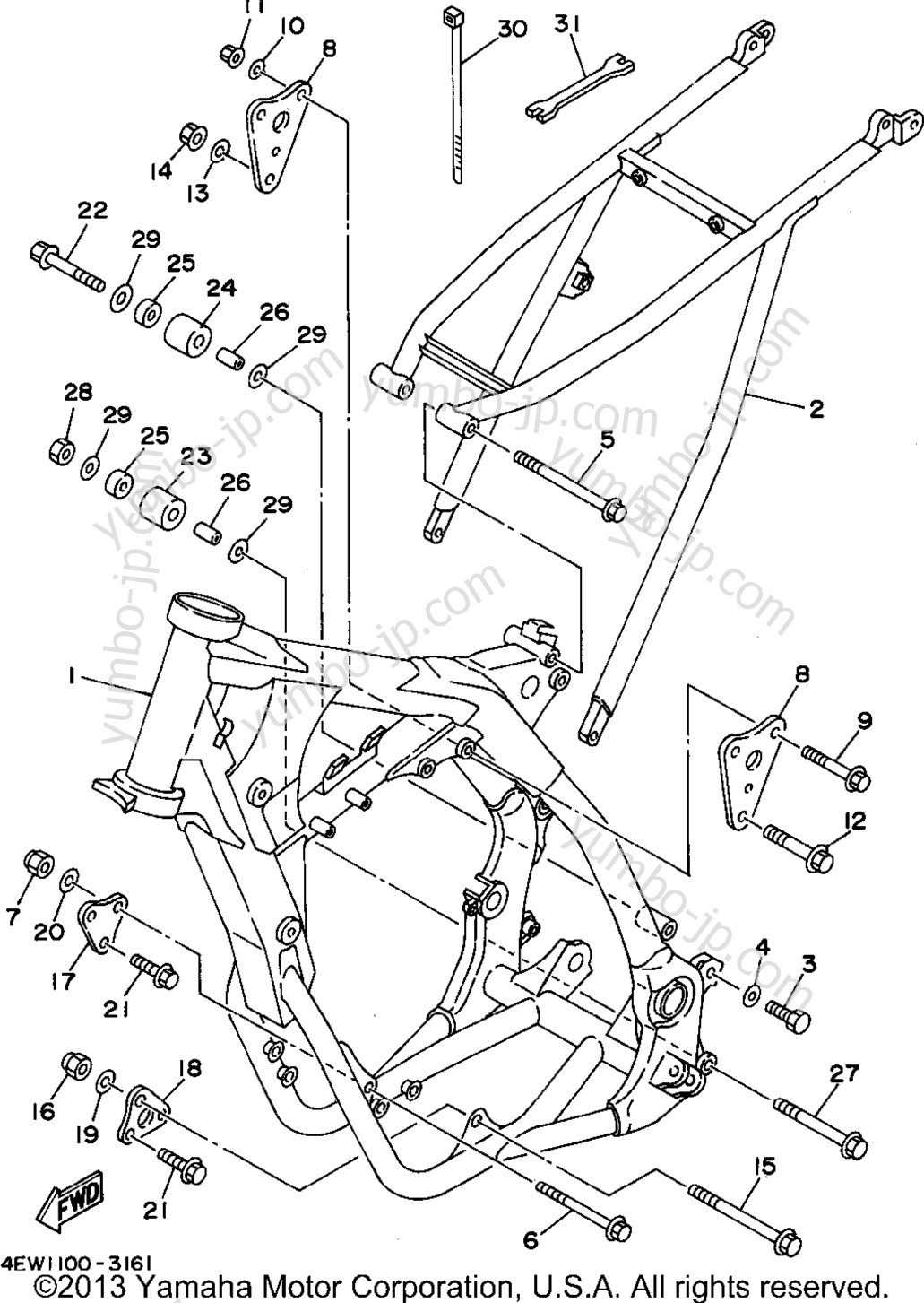 FRAME for motorcycles YAMAHA WR250ZG 1995 year